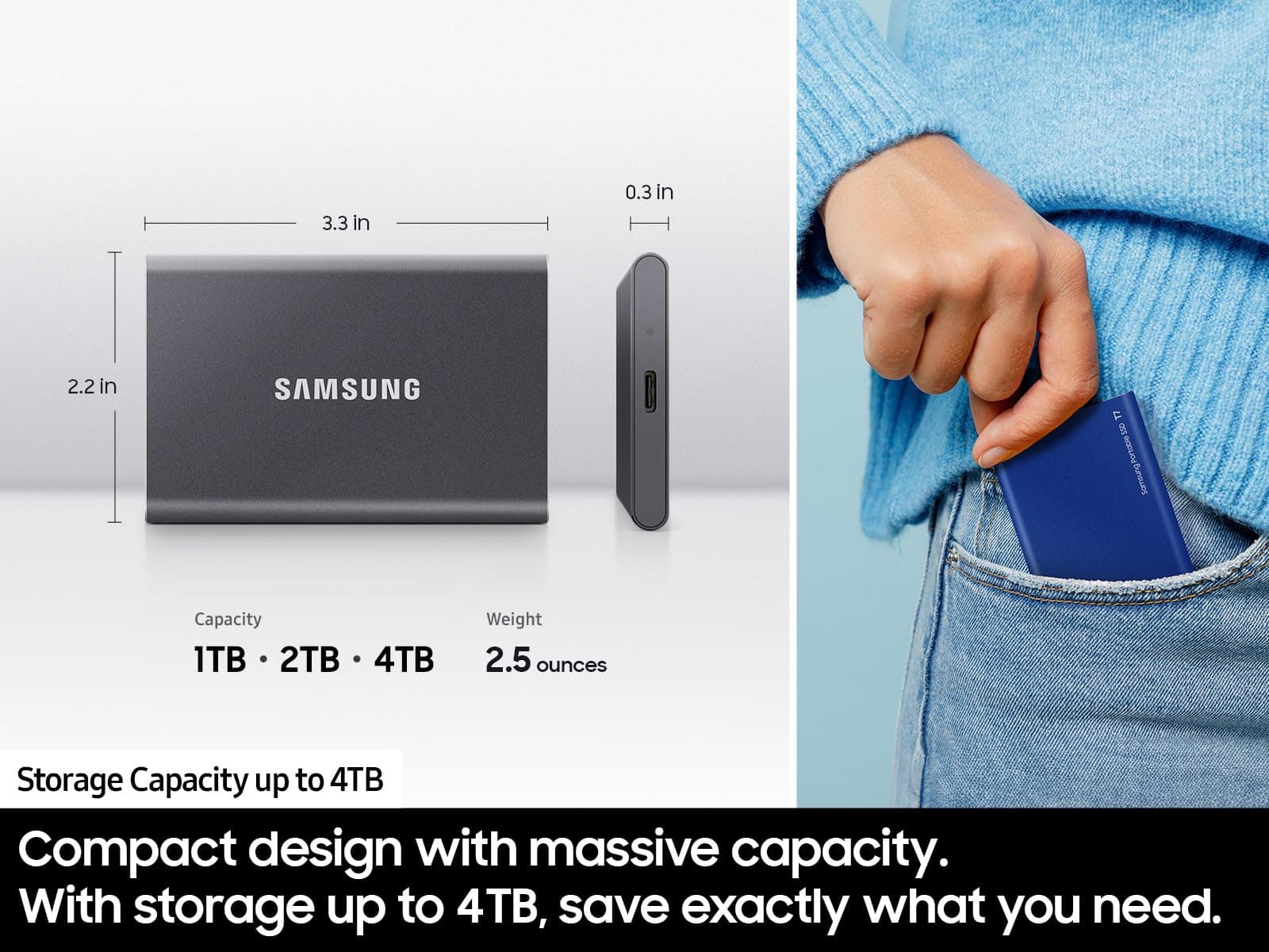 Samsung T7 Portable SSD 1TB Titan Gray, USB 3.2 Gen 2, Up to 1,050MB/s, view 4