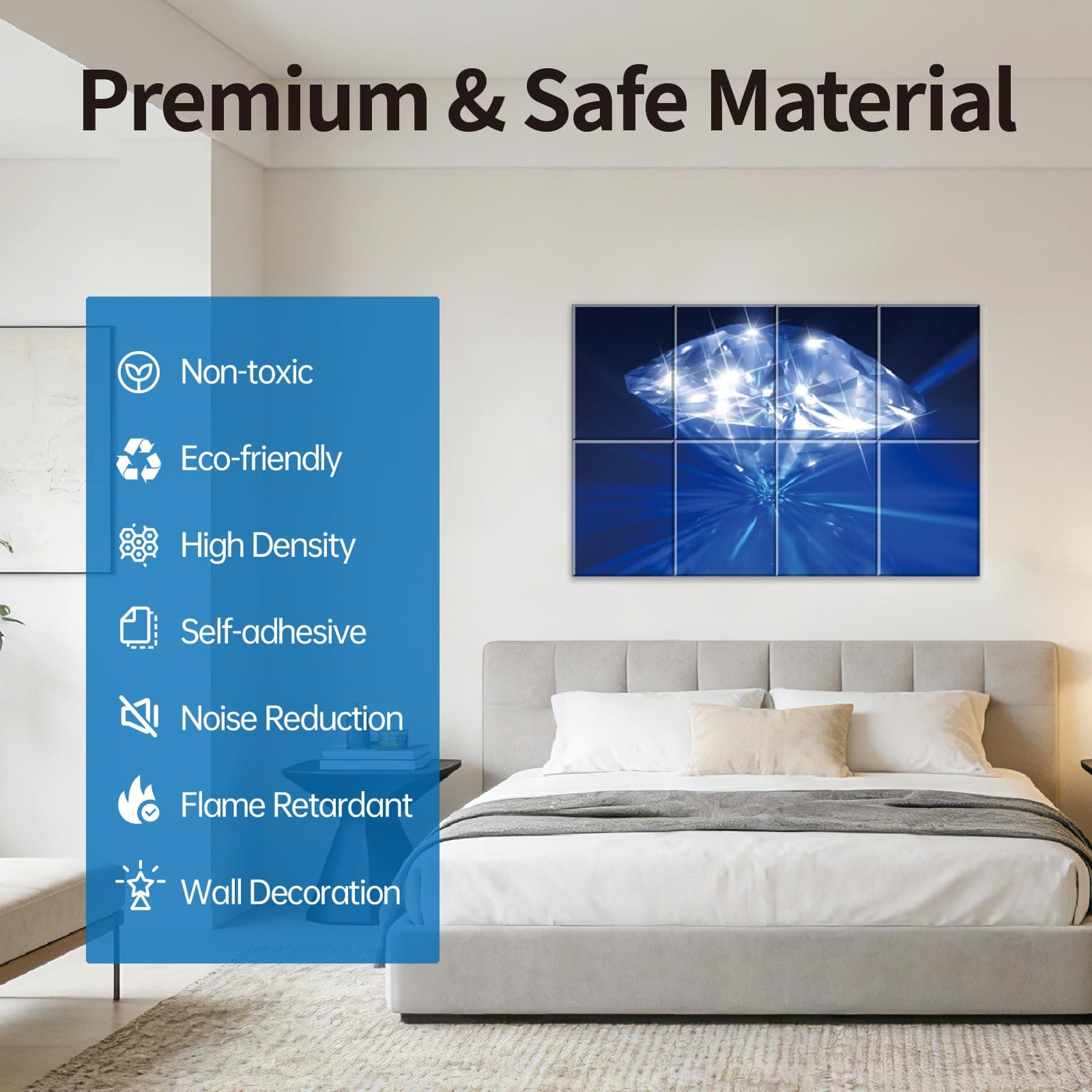 Zylithic Decorative Acoustic Wall Panels 8 Pack, 48“x32” Art Sound Absorbing Panels, Soundproof Foam Panels for Bedroom, Home Theater, Studio, Office - Diamond, view 4