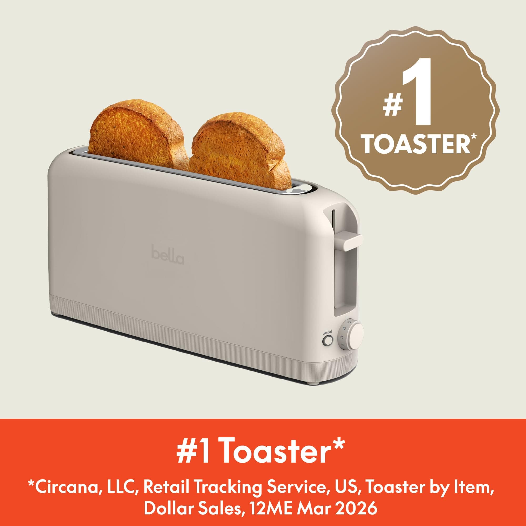 bella Fits-Anywhere™ 2-Slice Slim Toaster, Long Slot & Extra Wide, Oatmilk, view 3