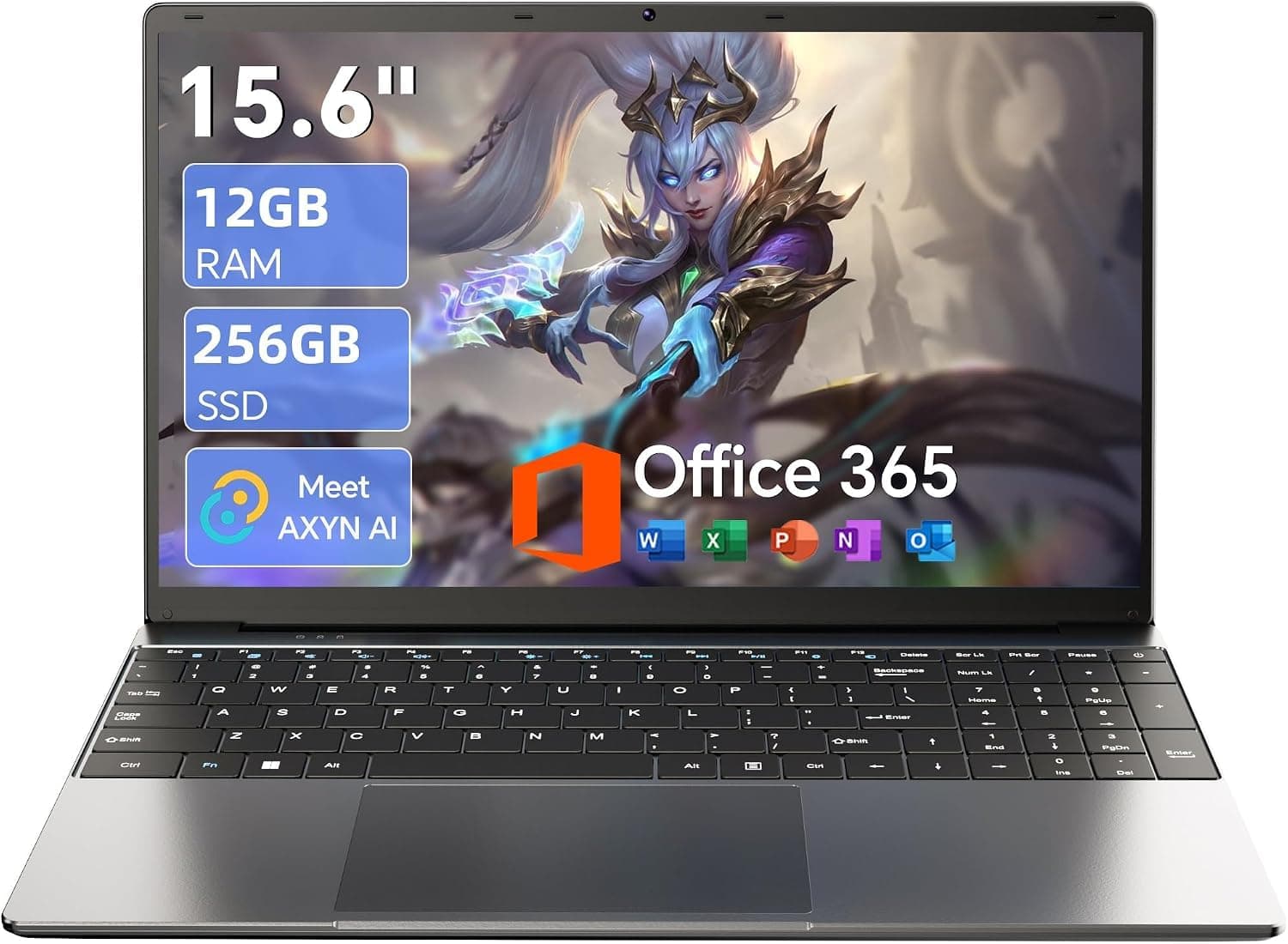 AKCHART 15.6'' AI Laptop with Office 365, 12GB RAM 256GB SSD