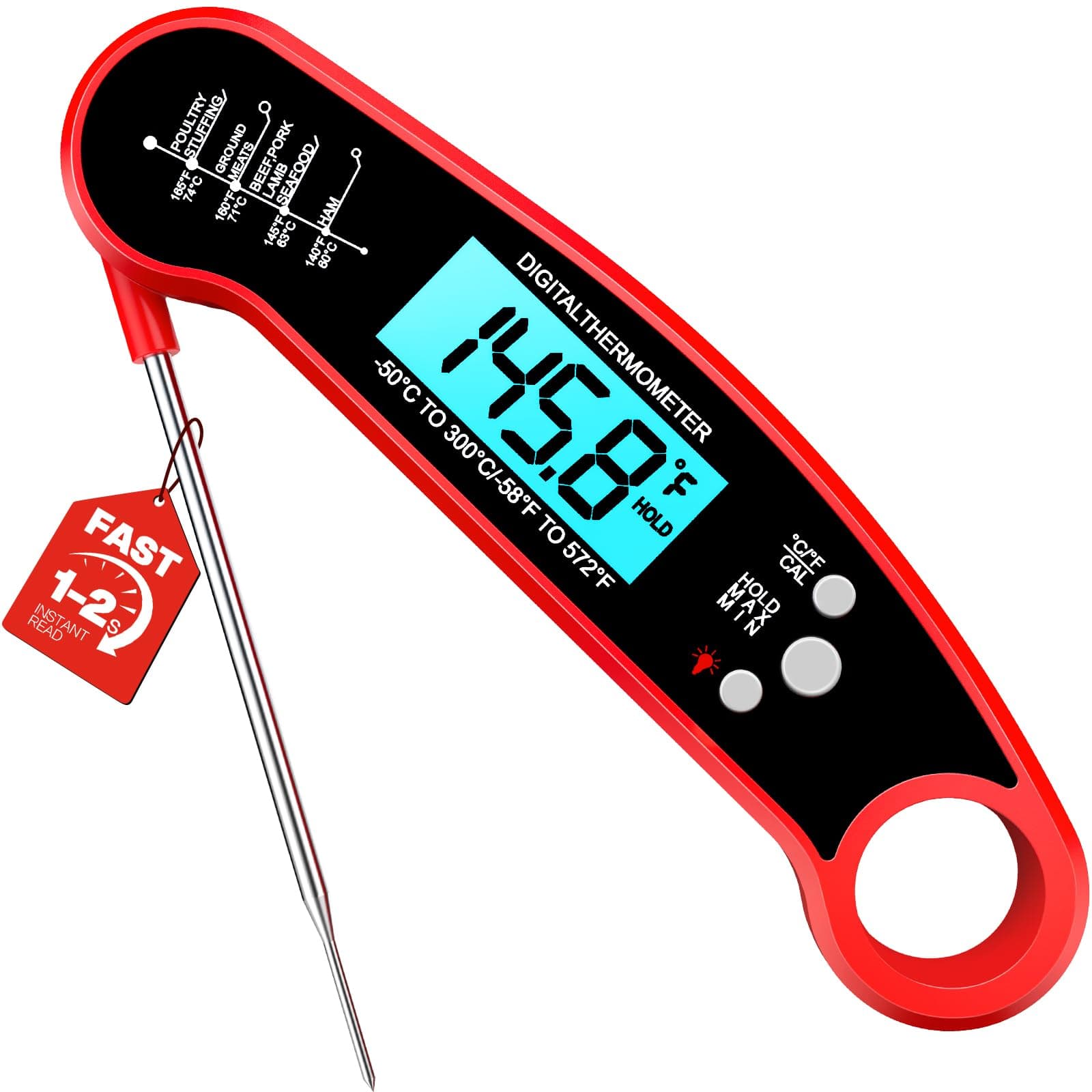 Meat Thermometer Digital – Instant Read Food Thermometer for Grilling, BBQ, Air Fryer, Smoker, Candy Making with Foldable Probe, Kitchen Gadgets, BBQ Essentials, Gift for Dad Men Husband Him, Red, TickClip Tick verdict