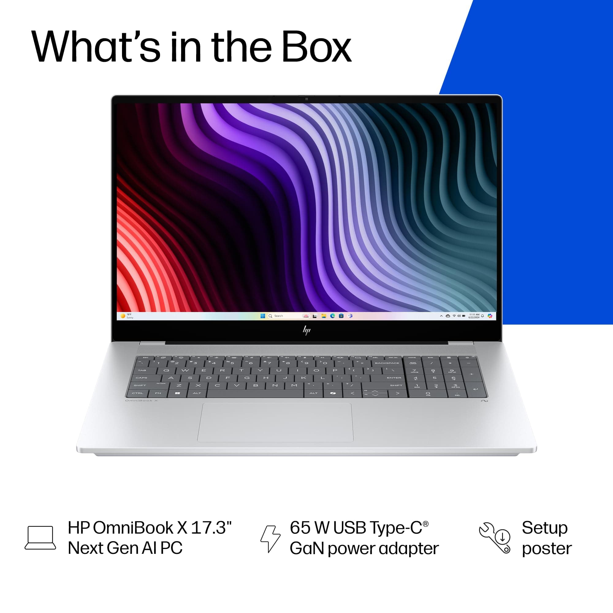 HP OmniBook X Laptop Next Gen AI 17-dd1000nr 17.3", Touch Screen, Windows 11 Home, Windows Laptop, Intel Core Ultra 7, 16GB RAM, 1TB SSD, FHD, Glacier Silver, view 6