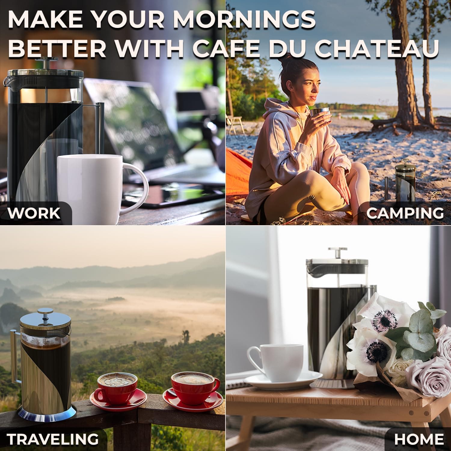 Cafe Du Chateau French Press Coffee Maker, 34 oz Glass, Stainless Steel, view 9