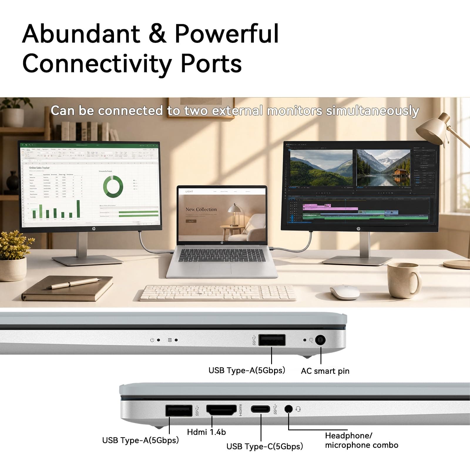 HP 17 Inch Laptop Touchscreen Computer, 17.3 HD+ Business Laptop AI PC, Intel Core 5(10-Core, Beat i7-1355U), 32GB RAM 1TB SSD, Windows 11 Pro, Backlit Keyboard, USB-C(Displayport)&HDMI, view 9