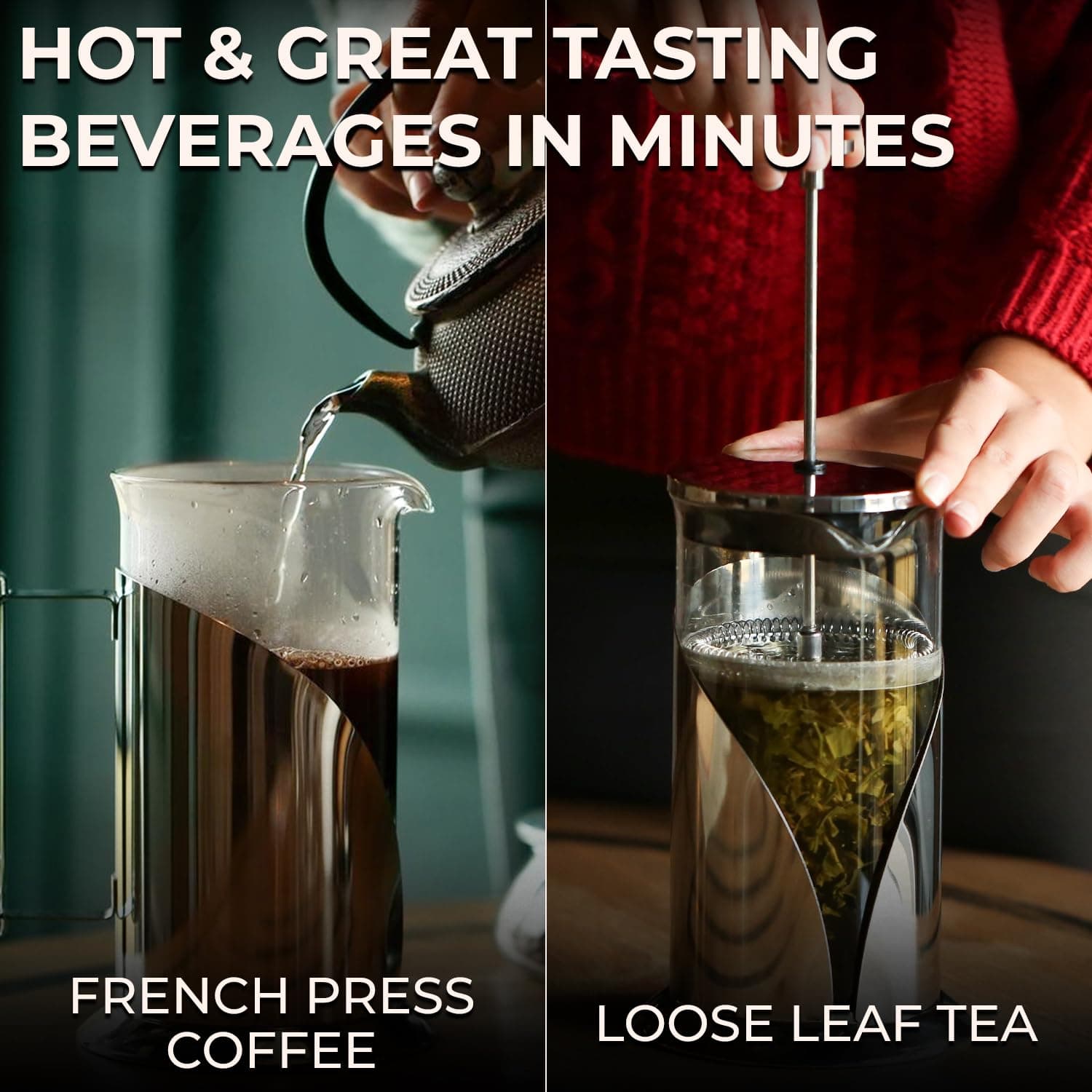 Cafe Du Chateau French Press Coffee Maker, 34 oz Glass, Stainless Steel, view 7