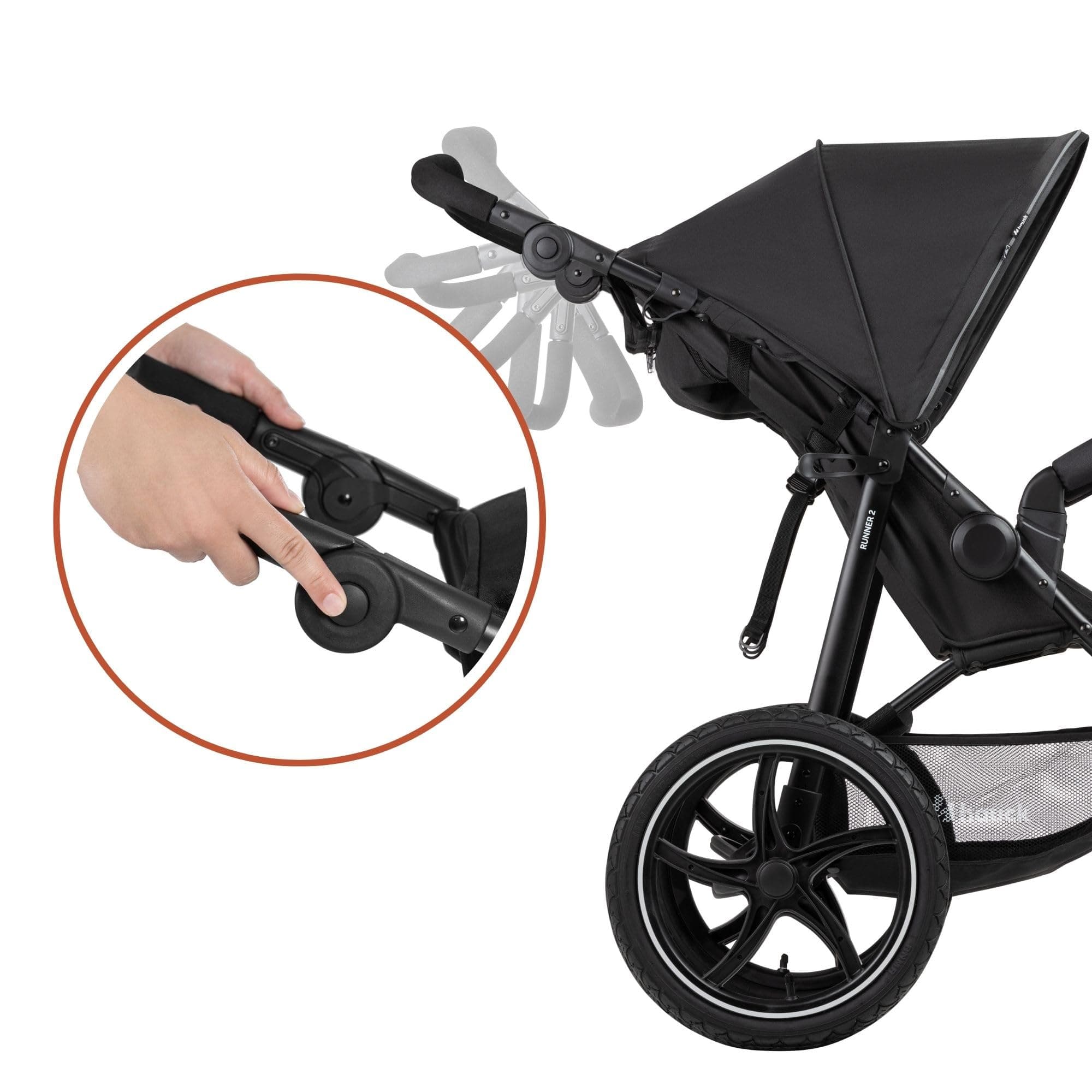 hauck 3-Wheel All Terrain Stroller with Raincover, XL Pneumatic Air Wheels, Mesh Window, and Height-Adjustable Handle, UPF 50+ - from Birth up to 48.5lbs, view 6