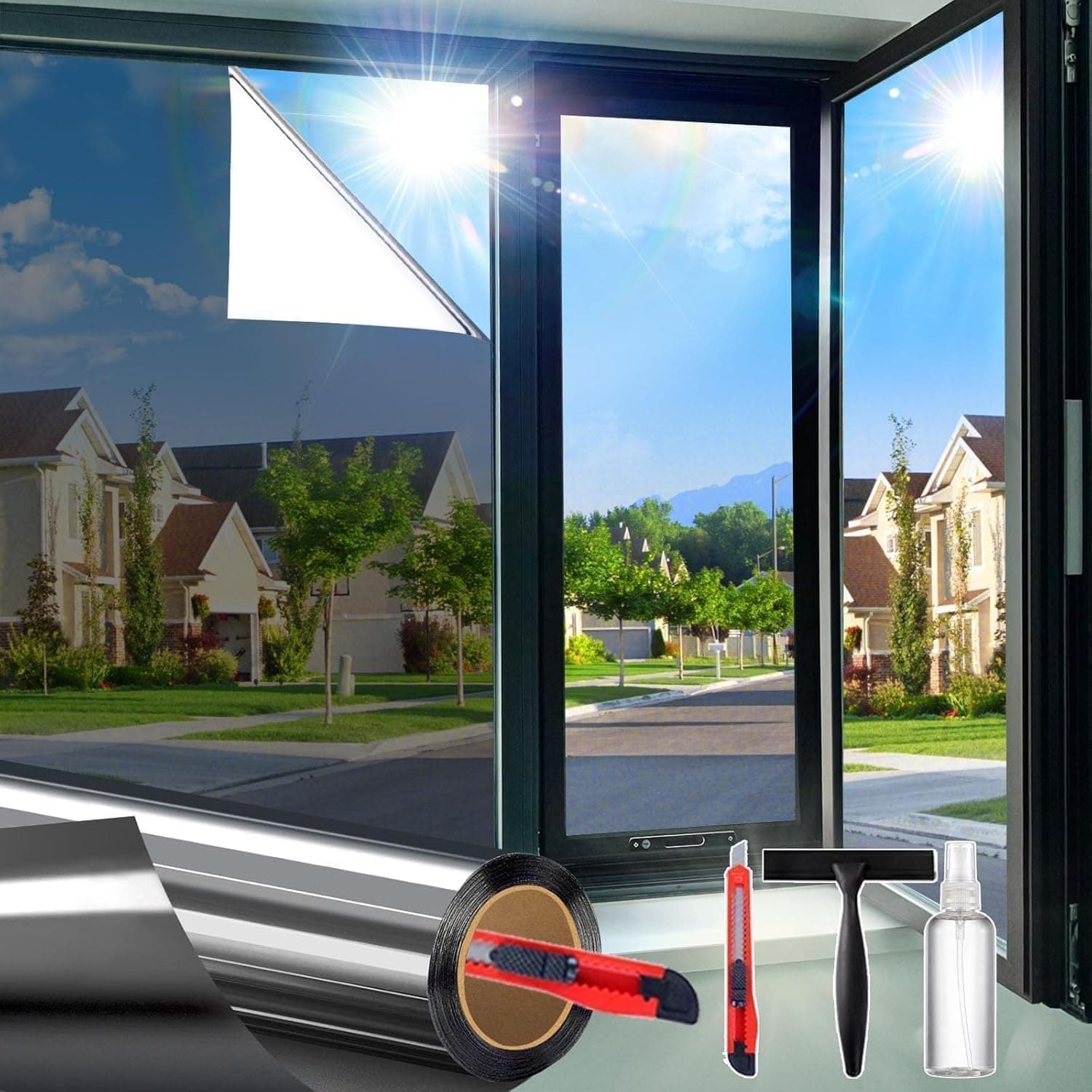 Upgraded One Way Window Privacy Film Sun Heat Blocking, 17.5" x 78.7"