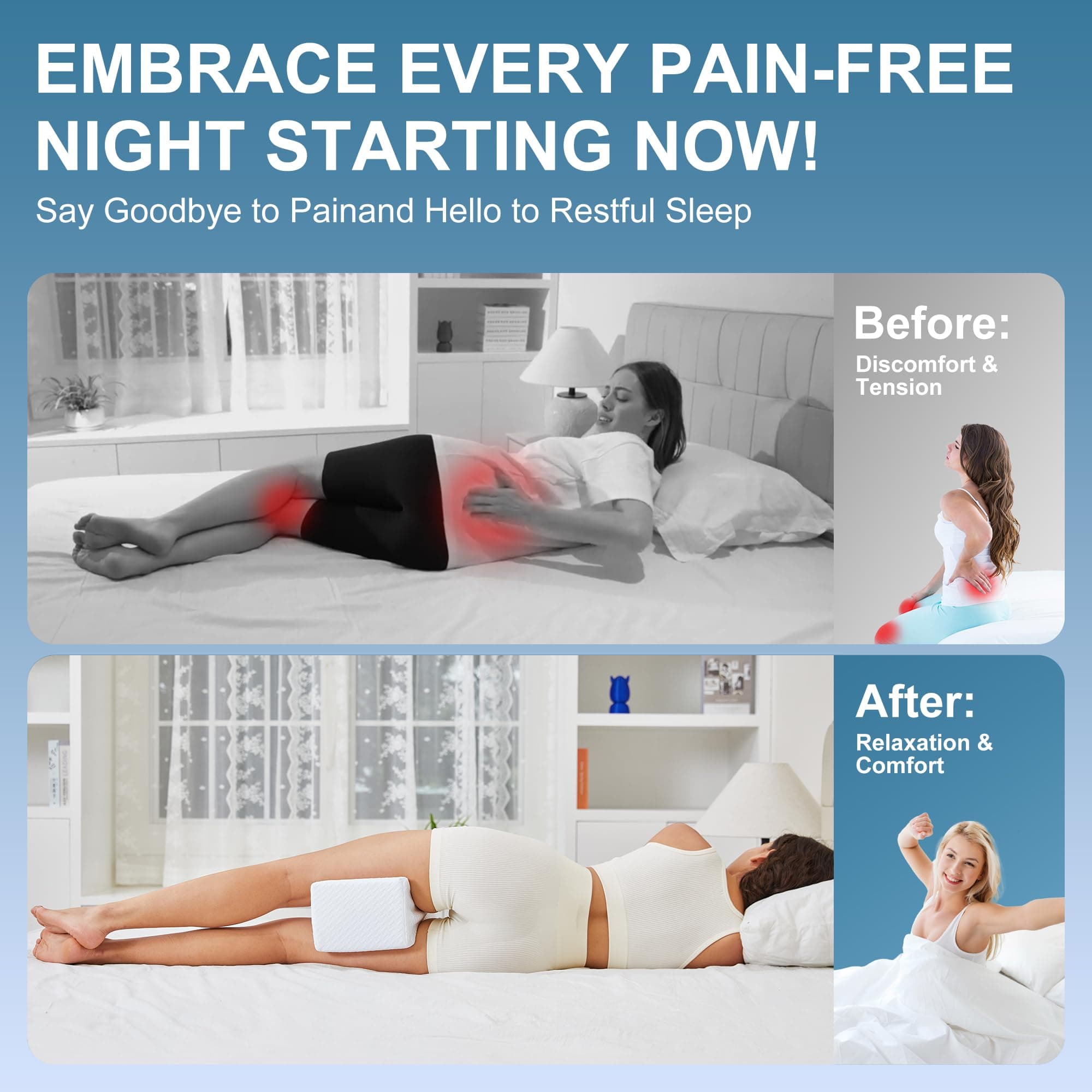 UJPFEO Knee Pillow for Side Sleepers, Leg Pillow for Sciatica, Back, HIPS, Knees, Joints Pain Relief,Pillows for Between Legs While Sleeping Spine Alignment Support & Relieves Pressure,White, view 8