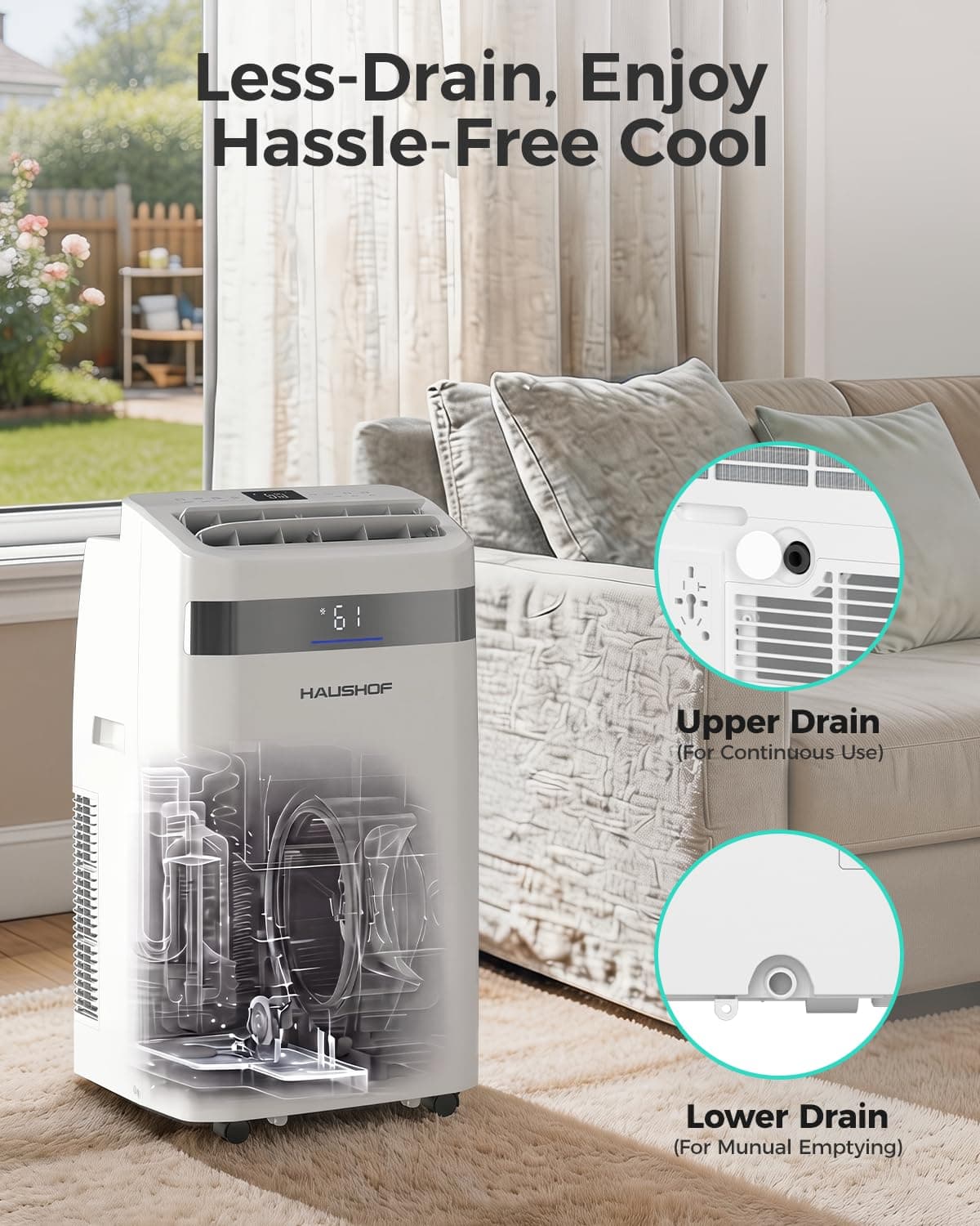 HAUSHOF 12000 BTU Portable Air Conditioners, Portable AC with Cool, Fan, Dry & Sleep Mode, AC Unit Portable with 35°-70° Auto Swing, Remote Control,24H Timer, Window Kit & Exhaust Hose Sleeve Included, view 5