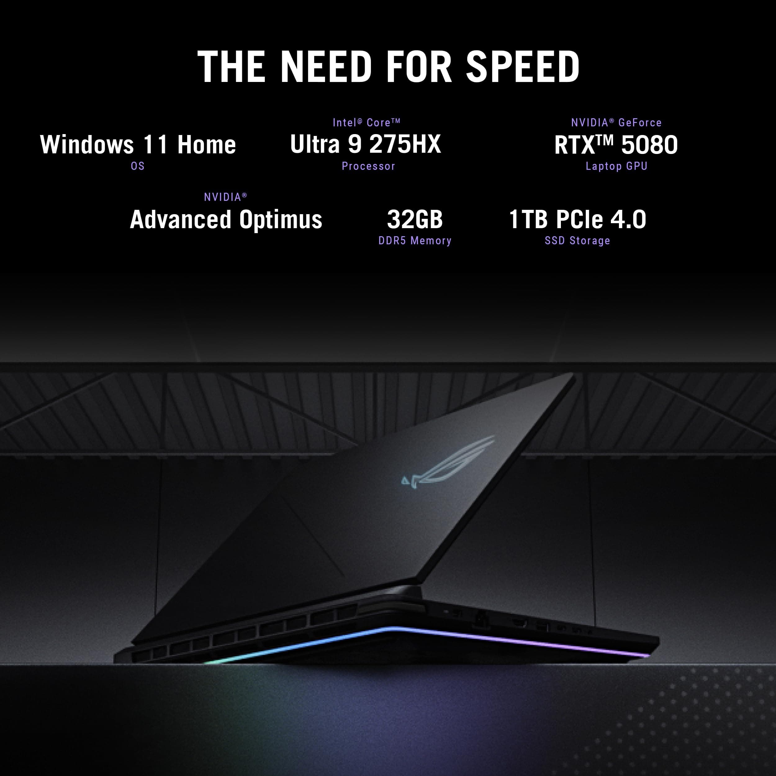 ASUS ROG Strix G16 (2025) Gaming Laptop, 16” ROG Nebula 16:10 2.5K 240Hz/3ms, NVIDIA® GeForce RTX™ 5080, Intel® Core™ Ultra 9 Processor 275HX, 32GB DDR5, 1TB SSD, Wi-Fi 7, Windows 11 Home, G615LW-AS96, view 4