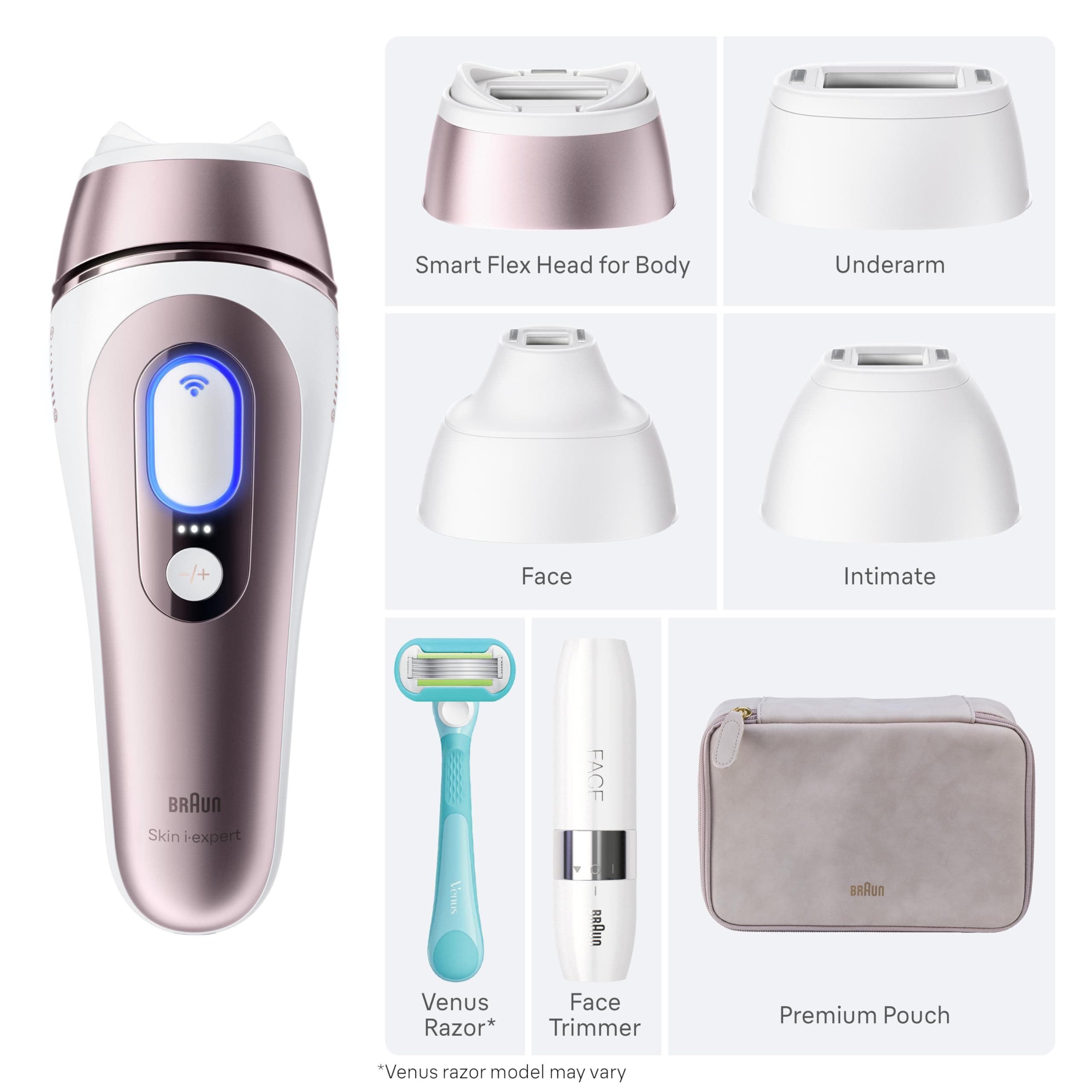 Braun Skin i-Expert Smart IPL PL7219 at Home Laser Hair Removal for Women and Men with App, Premium Pouch, Venus Razor, 2 Smart Heads, Facial Trimmer, view 11