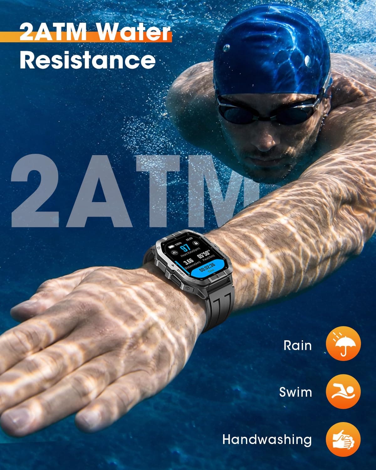Military Smart Watches for Men,2.02''Smartwatch Fitness Tracker Built-inGPS, view 8