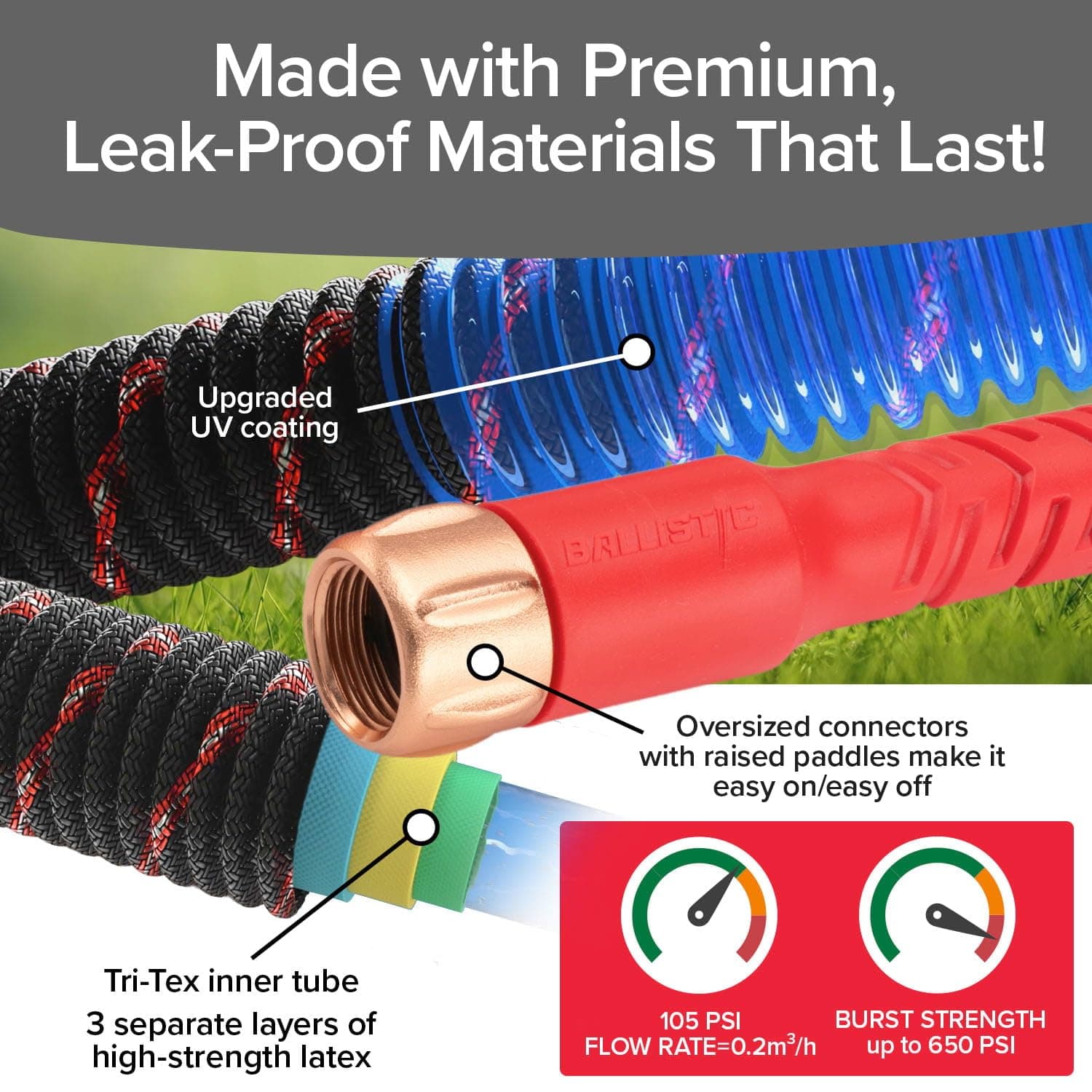 Pocket Hose Ballistic 100 FT Expandable Garden Hose, No-Kink, As Seen on TV, view 7