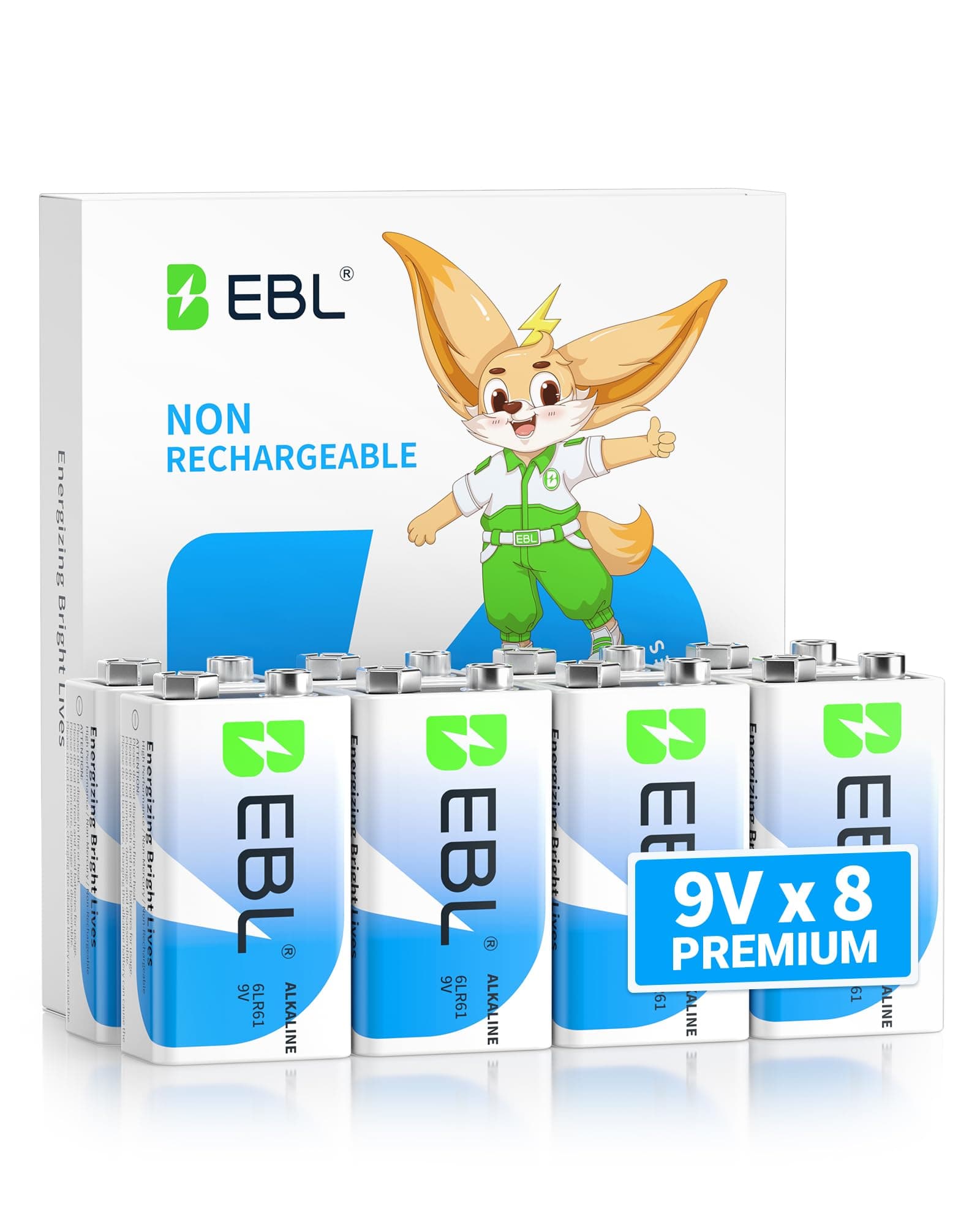 EBL 9V Batteries 8 Pack, Alkaline Power 9 Volt Battery,7-Year Shelf Life
