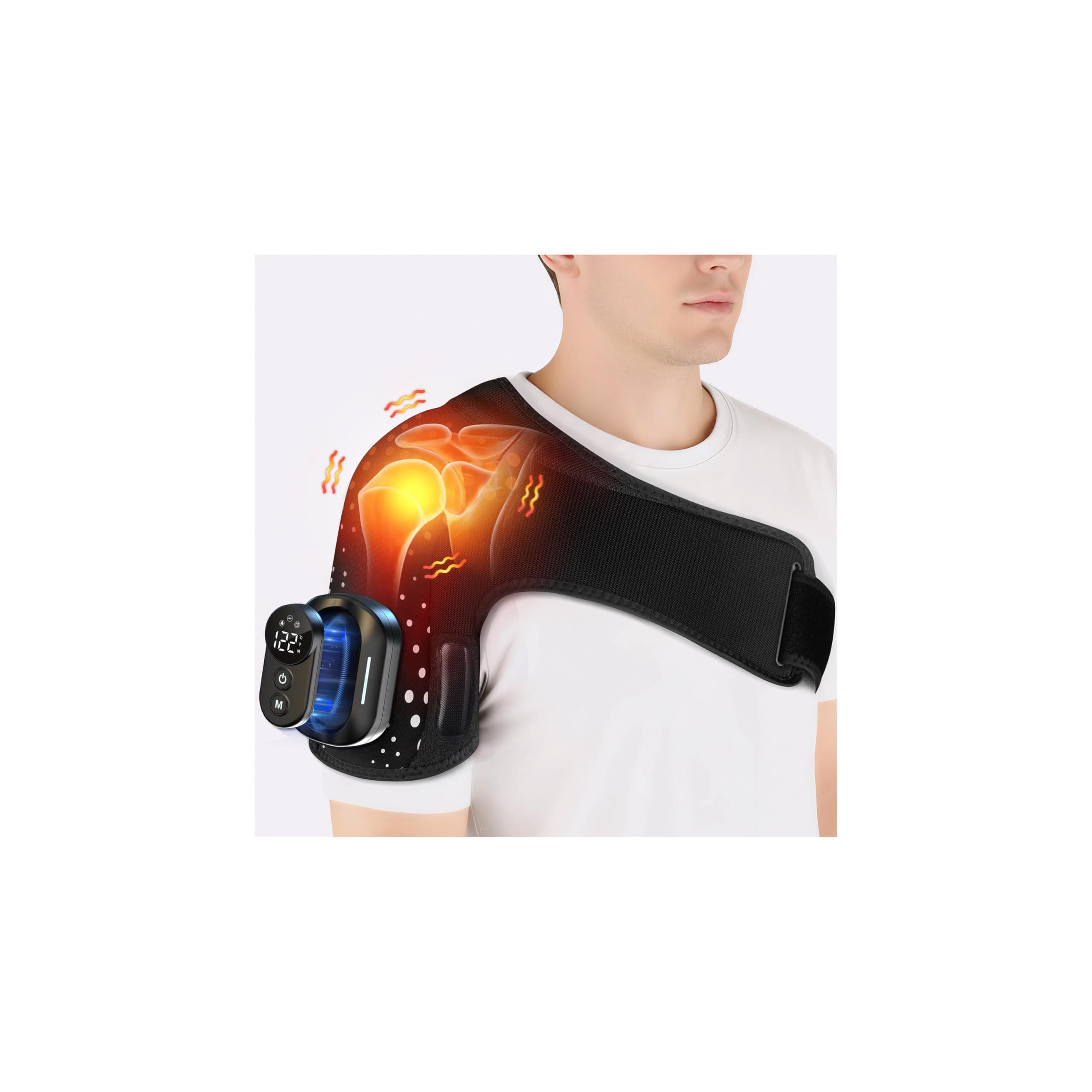 Cordless Shoulder Heating Pad Detachable Remote 5 Heat & Vibration Modes