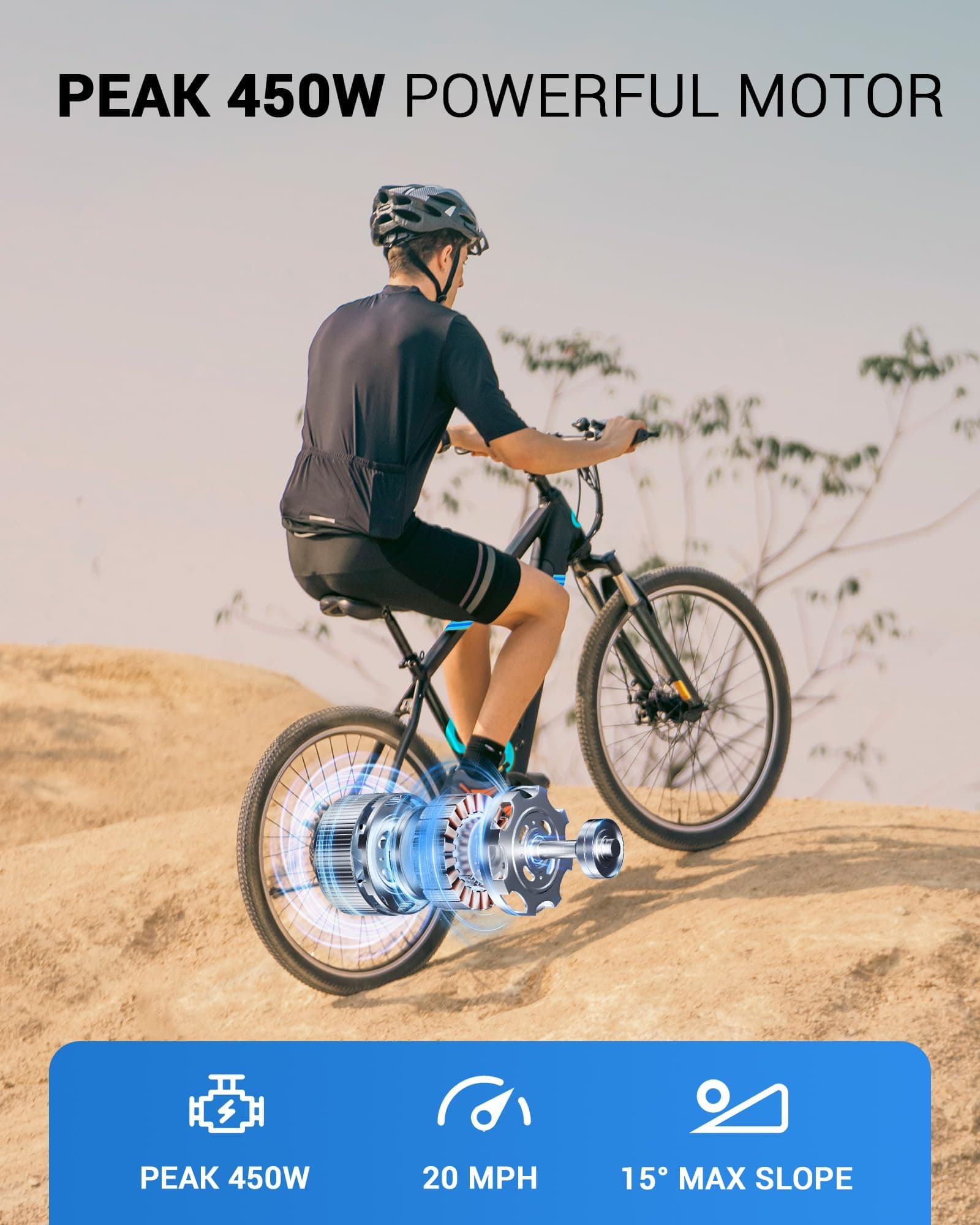 MULTIJOY EB262 Electric Bike for Adults,High-Power 350W (Peak 450W) Motor, 36V Built-in Invisible Removable Battery,Front Fork Suspension, 26" Electric Mountain Bike with UL Certified 7-Speed, view 2