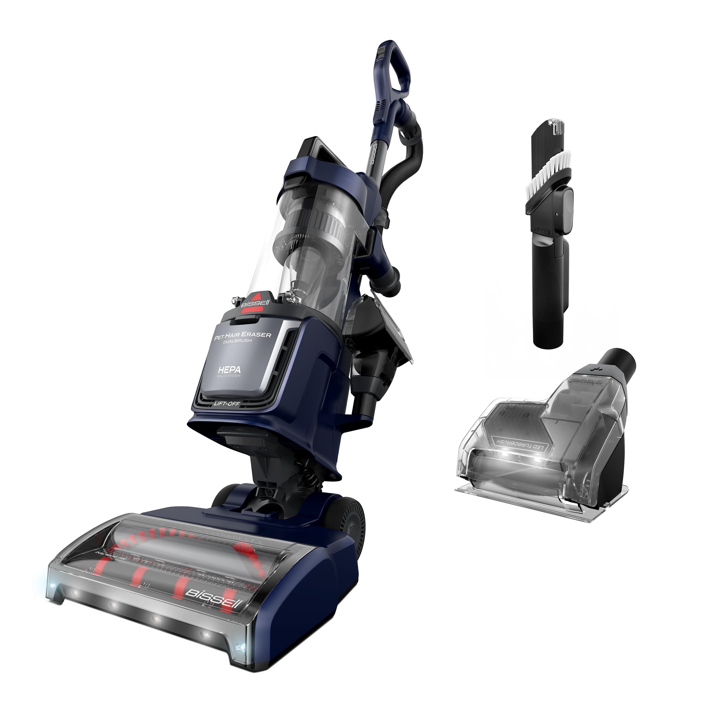 Bissell Pet Hair Eraser DualBrush Upright Vacuum with Two Brush Rolls, DualBrush Self-Cleaning Technology, HEPA Sealed Allergen System, Bright FurFinder Headlights, Lift-Off Pod, 42946