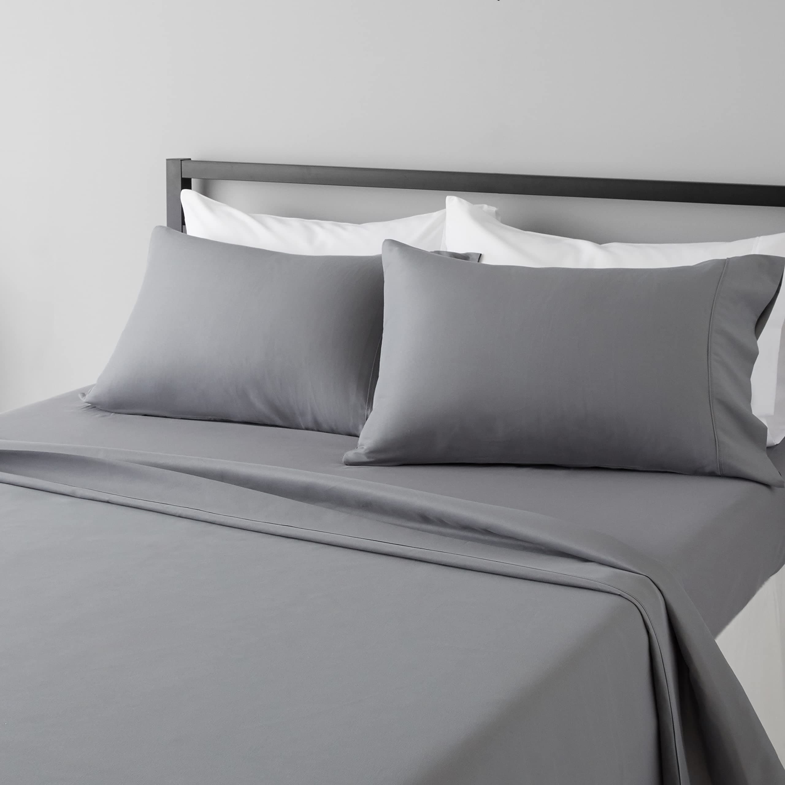 Amazon Basics Lightweight Super Soft, Wrinkle-Free, Breathable Luxury Microfiber 4 Piece Bed Sheet Set with 14-Inch Deep Pockets, Full, Dark Gray, Solid
