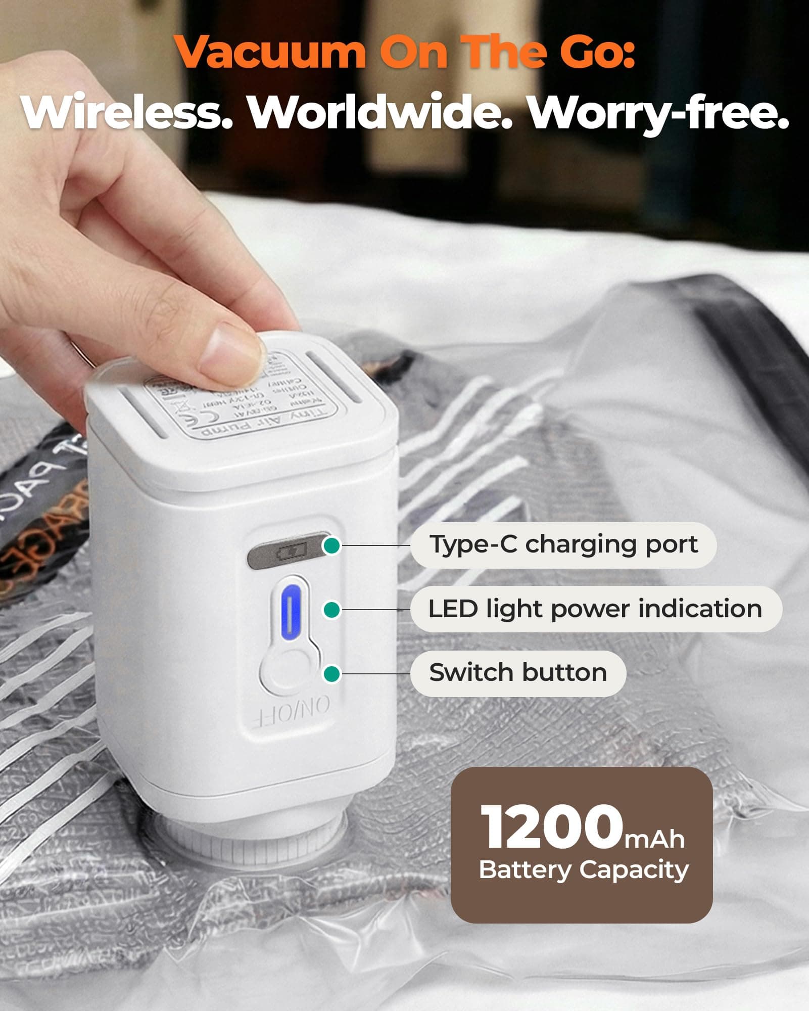 BAGSMART Travel Vacuum Bags for Suitcase & Home, 18 Pack with Wireless Pump, view 2