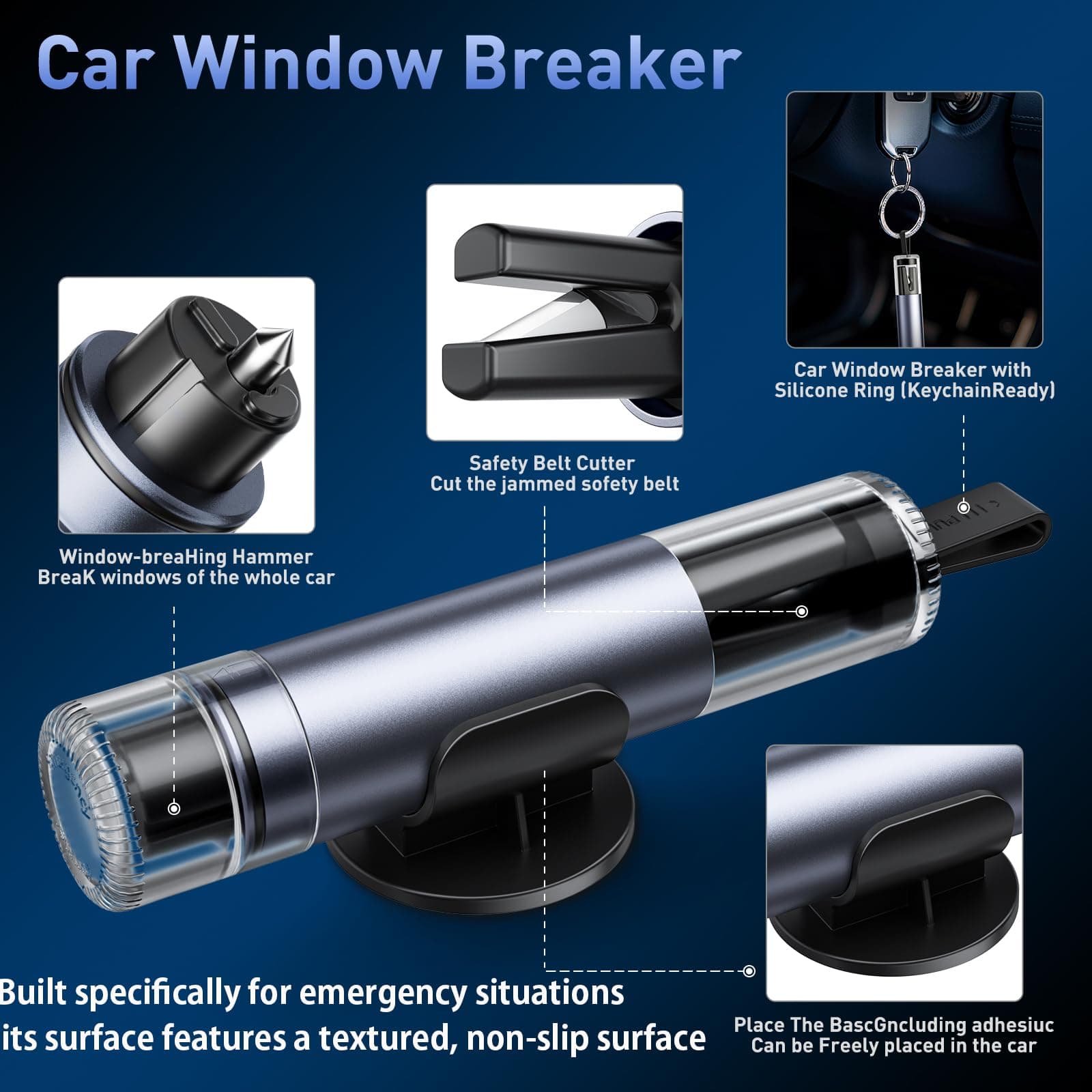 SKINNYON 3-Pack Car Safety Hammer Seatbelt Cutter, 2026 Upgraded Transparent Lid Window Breaker Seatbelt Cutter Underwater, 2 in 1 Emergency Keychains car Window Breaker Tool, New Car Accessories, view 6