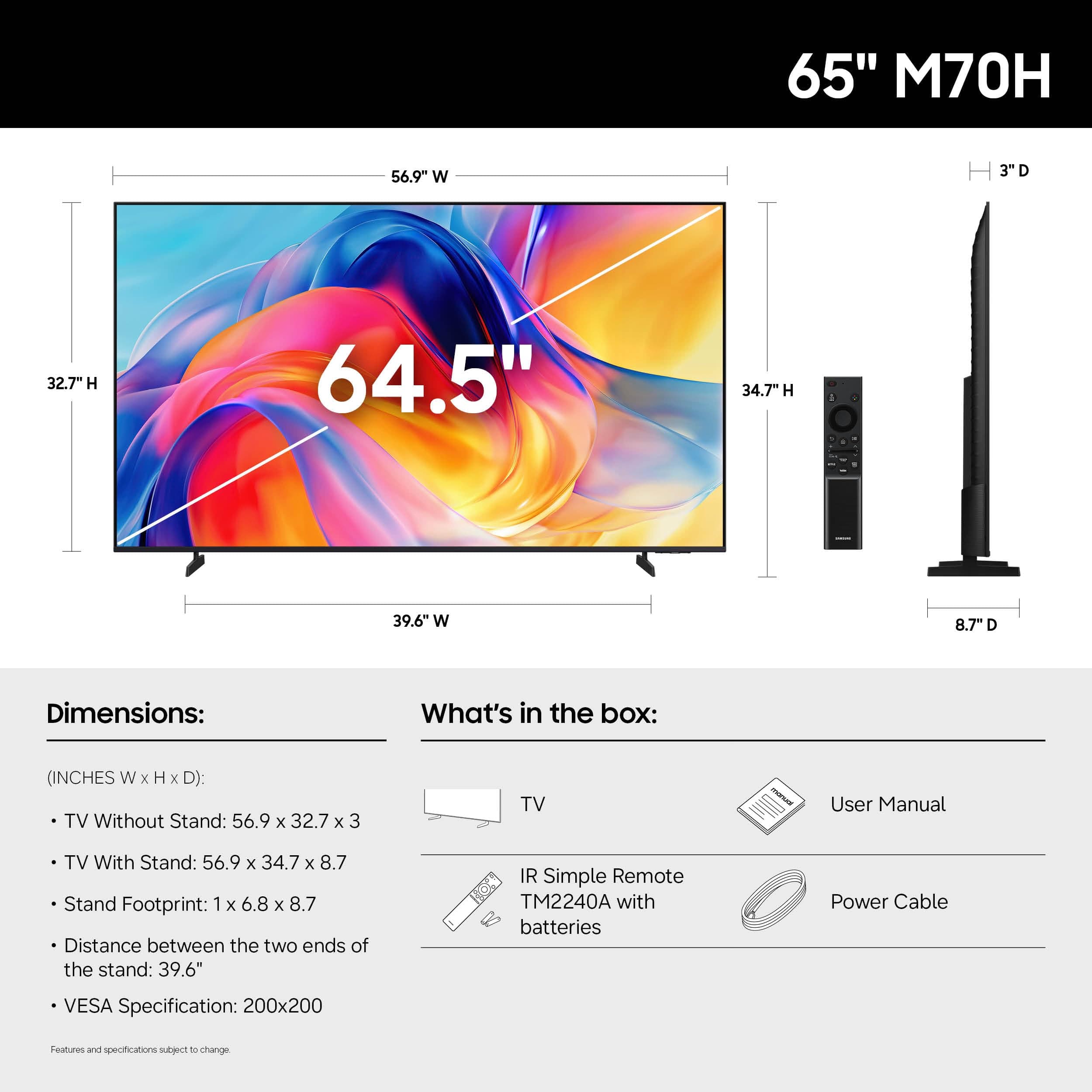 Samsung 65-Inch Class M70H Series, Mini LED, 4K, Smart TV, 2026 Model, view 2