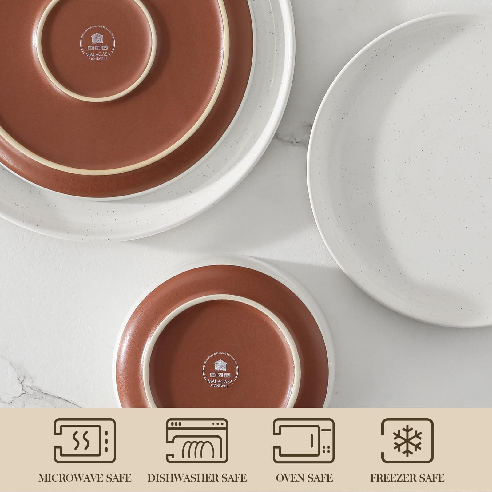 MALACASA Plates and Bowls Sets, 12 Pieces Modern Stoneware Dinnerware Set for 4 Kitchen Dinner Set Ceramic Dishware Dishes Set Microwave and Dishwasher Safe, White, Series TARA, view 4