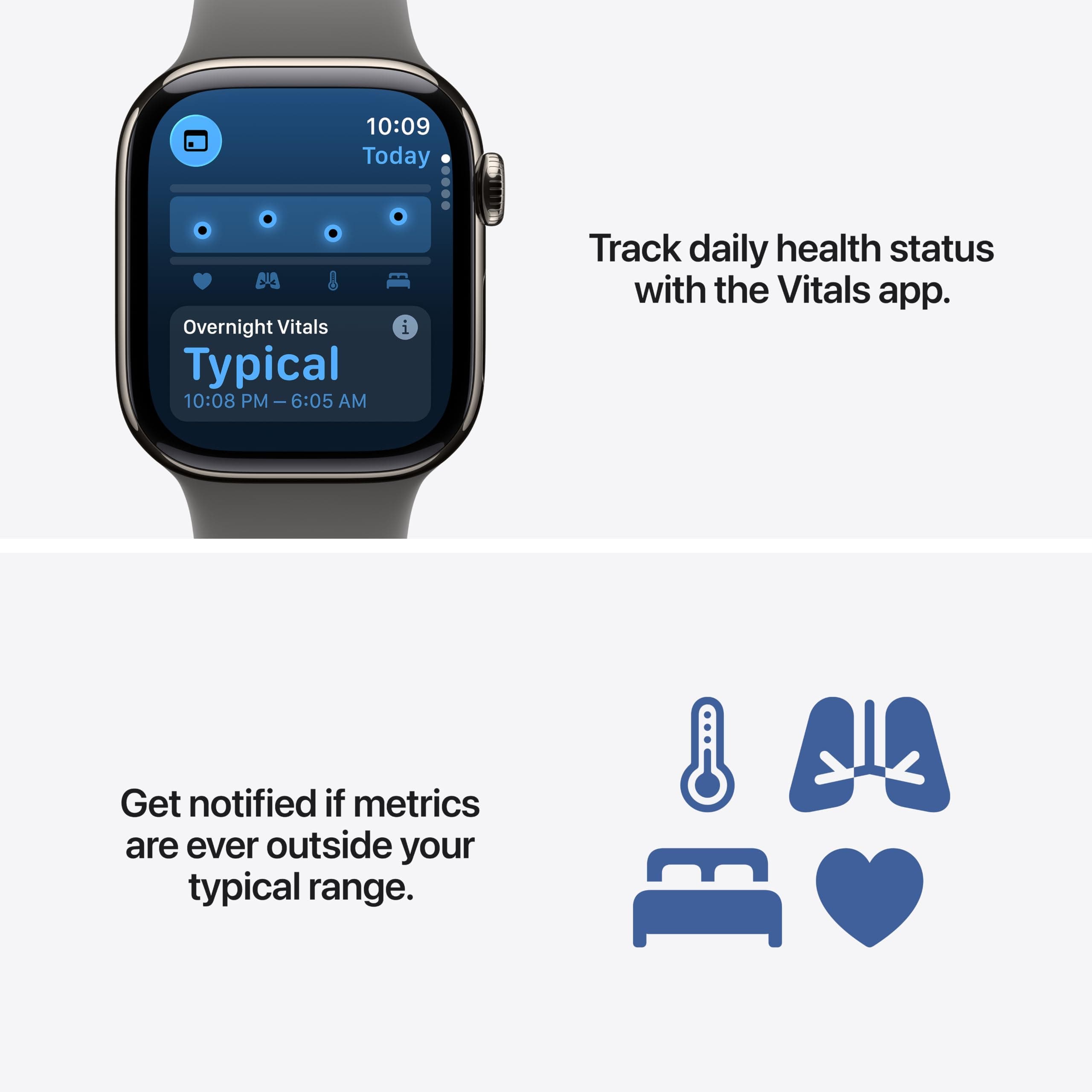 Apple Watch Series 11 [GPS 42mm] Smartwatch with Space Gray Aluminum Case with Black Sport Band - S/M. Sleep Score, Fitness Tracker, Health Monitoring, Always-On Display, Water Resistant, view 4