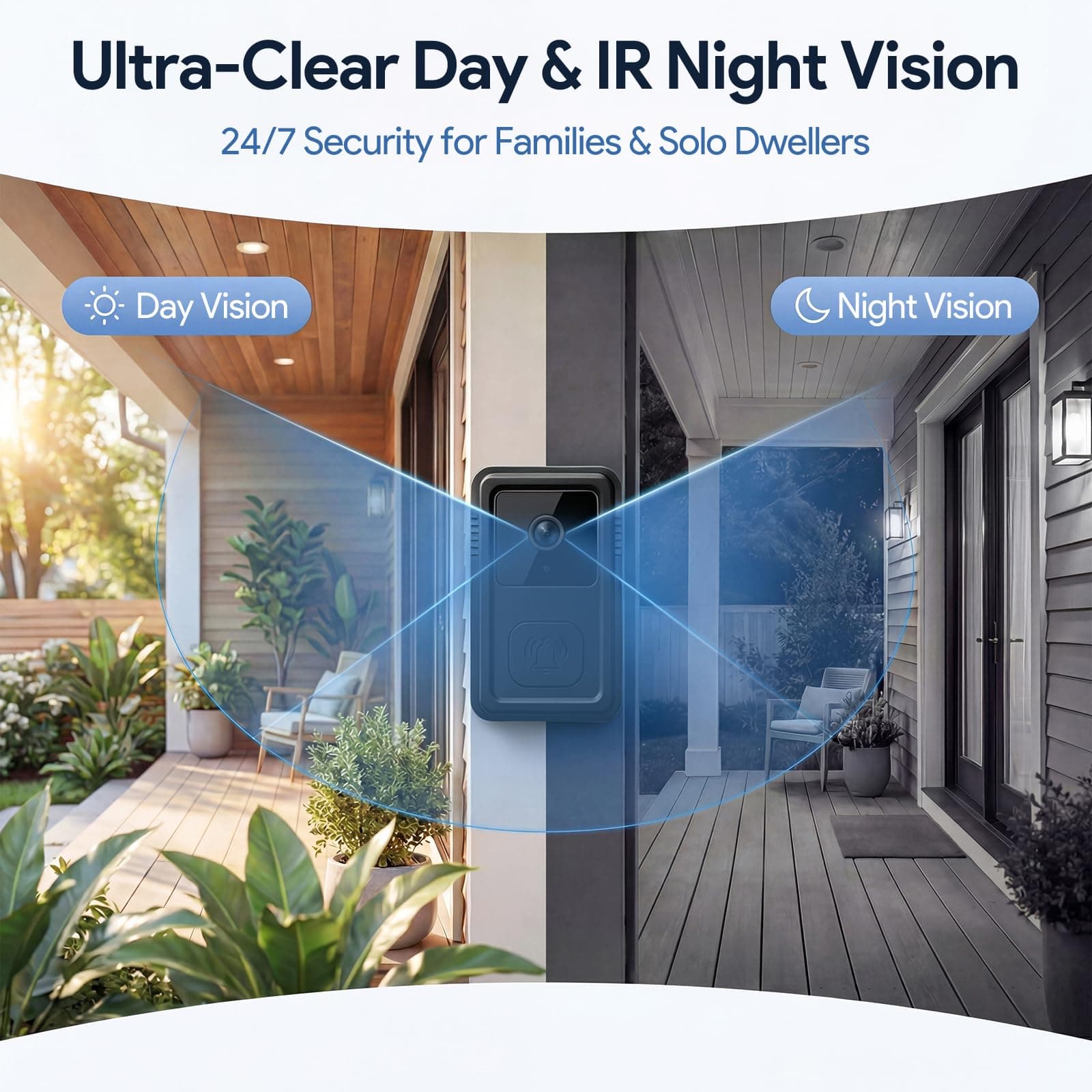 Video Doorbell Camera Wireless with Chime, Live View 2-Way Audio, Smart Ring Doorbell with HD Night Vision, Rechargeable Battery-Powered, 2.4GHz Wi-Fi Support, Cloud Storage, Advanced Home Security., view 3