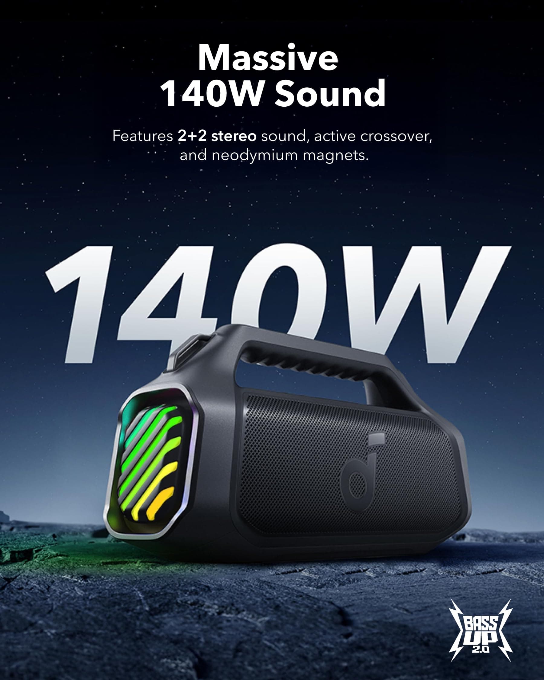 Soundcore Boom 2 Plus Portable Bluetooth Speaker by Anker, 140W, IPX7, view 3