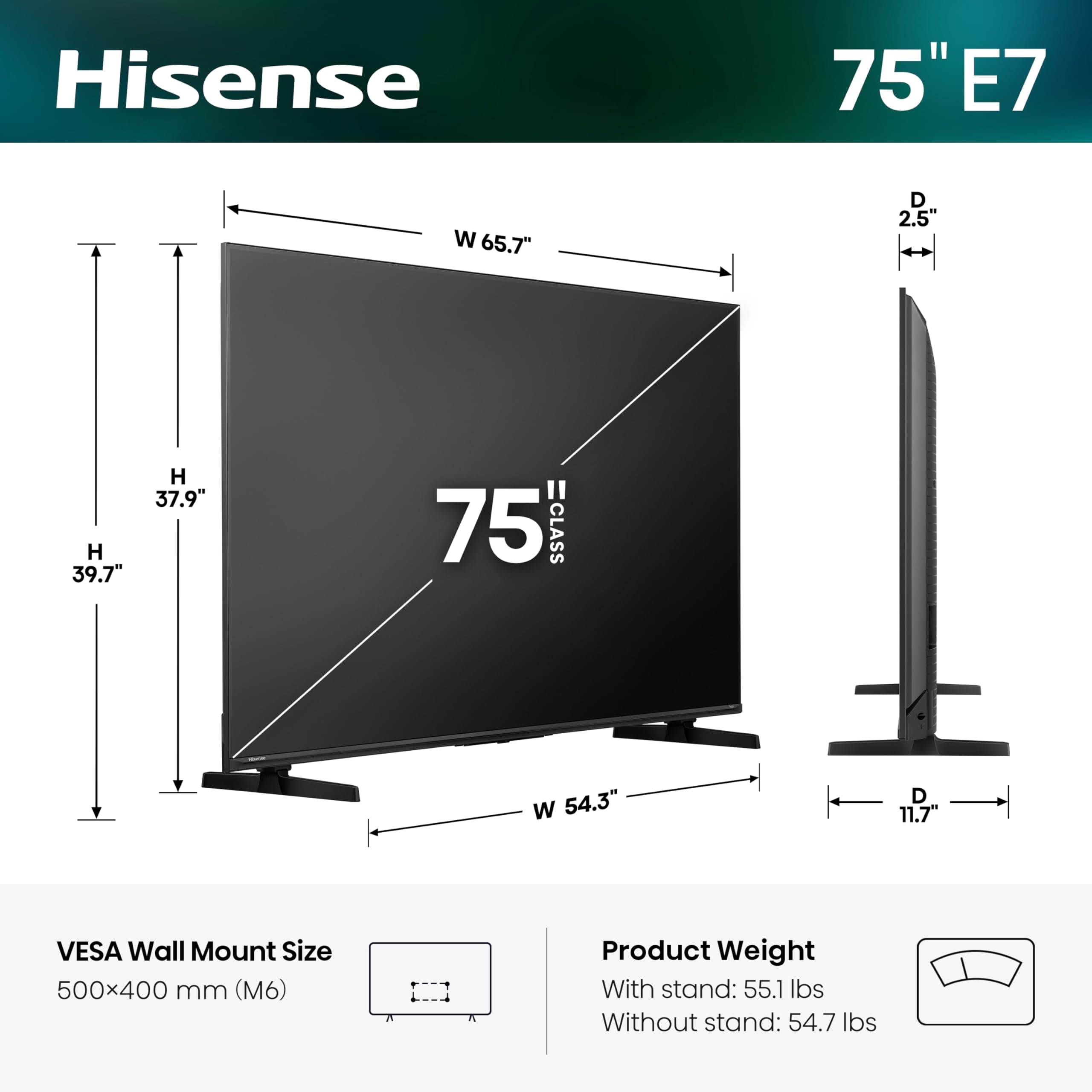 Hisense 75" E7 Cinema Series Hi-QLED Mini-LED 4K UHD Smart Fire TV (75E7SF, 2026 NEW) - Native 144Hz, AI Picture, Dolby Vision IQ · Atmos, FALD, HDR10+ Adaptive, MEMC, Alexa+, view 3