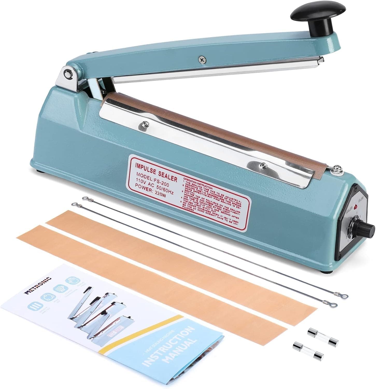 METRONIC Impulse Sealer 8 inch, Manual Heat Sealer Machine for Plastic Bags