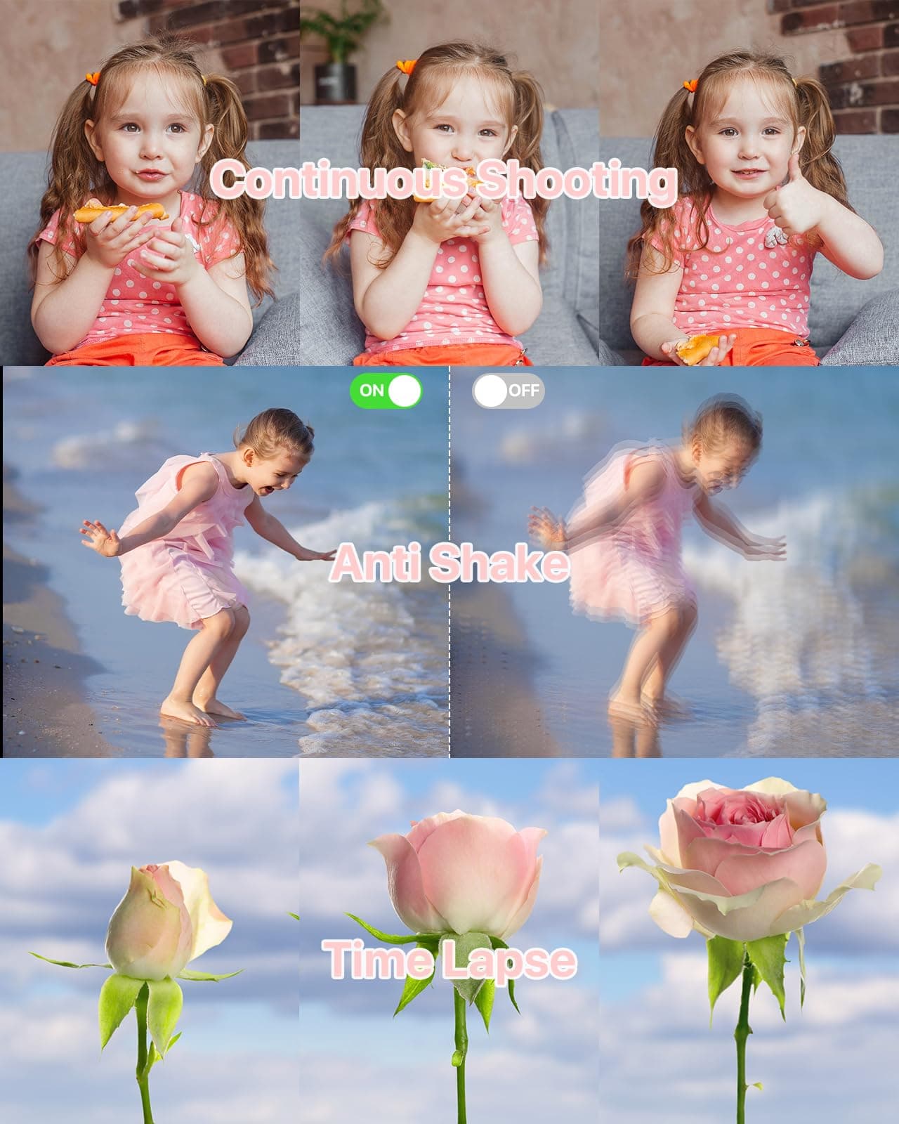 Digital Camera, Kids Camera with 32GB Card, FHD 1080P 44MP Vlogging Camera, 16X Zoom Point and Shoot Digital Camera Compact Portable Rechargeable Cameras for Teens Boys Girls Students Seniors-Pink, view 3