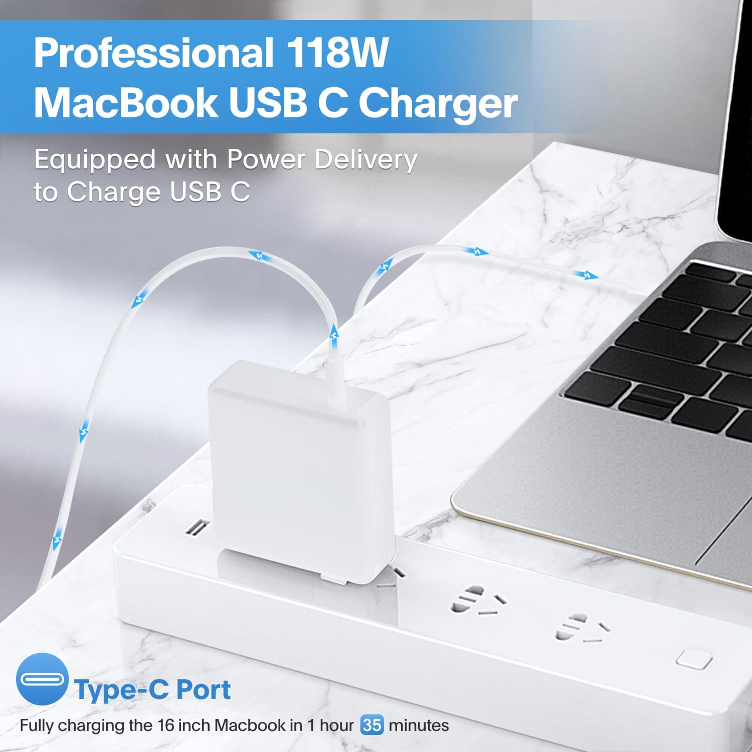 Mac Book Pro Charger - 118W USB C Charger Fast Charger Compatible with MacBook Pro/Air, M1 M2 M3 M4 M5, ipad Pro, Samsung Galaxy and More, Include Charge Cable, view 2