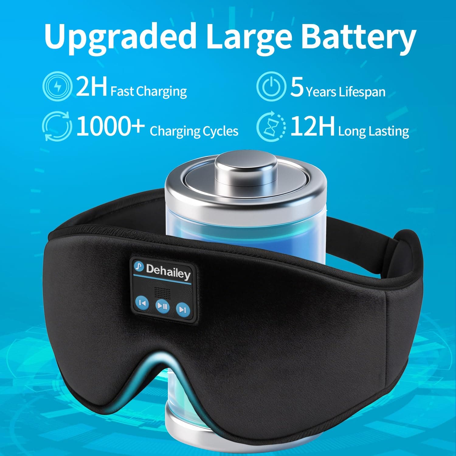 Dehailey Sleep Headphones, 3D Sleep Mask with Bluetooth Headphones, 100% Light Blocking Music Eye Mask, Sleeping Headphones for Side Sleepers Sleeping Mask Thin Stereo Speakers Perfect for Sleeping, view 7