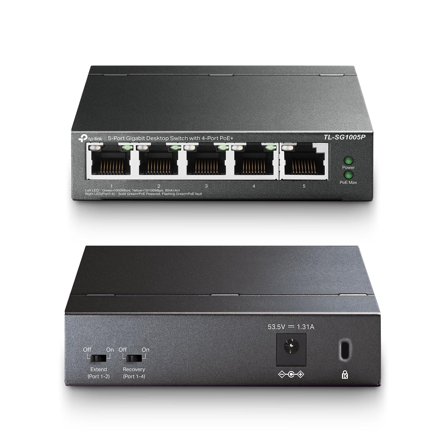 TP-Link TL-SG1005P, 5 Port Gigabit PoE Switch, 4 PoE+ Ports @65W, Desktop, Plug & Play, Sturdy Metal w/ Shielded Ports, Fanless, QoS & IGMP Snooping, view 7