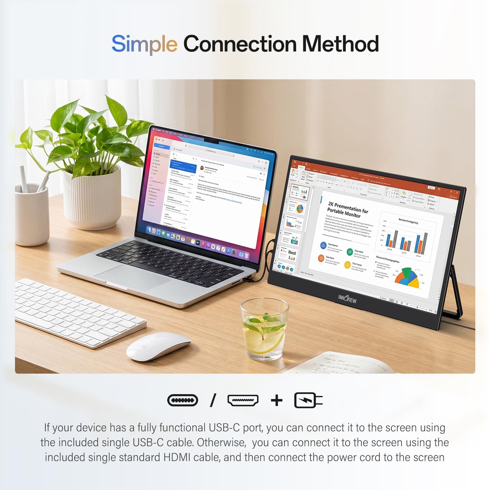 InnoView 2K Portable Monitor 15.6" QHD 100% sRGB, Built-in 180° Adjustable Stand Travel Monitor USB C Standard HDMI Ultra-Slim Portable Monitor for Laptop MacBook Phone PS5 Xbox Switch, view 5