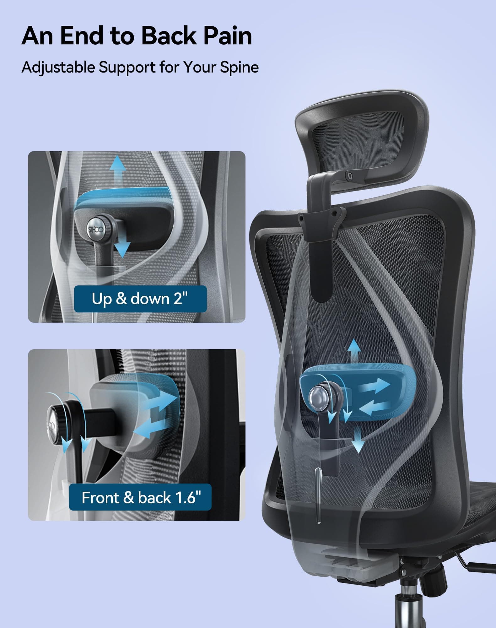 SIHOO M57 Ergonomic Office Chair, Mesh Back Desk Chair with 3D Armrests, view 8