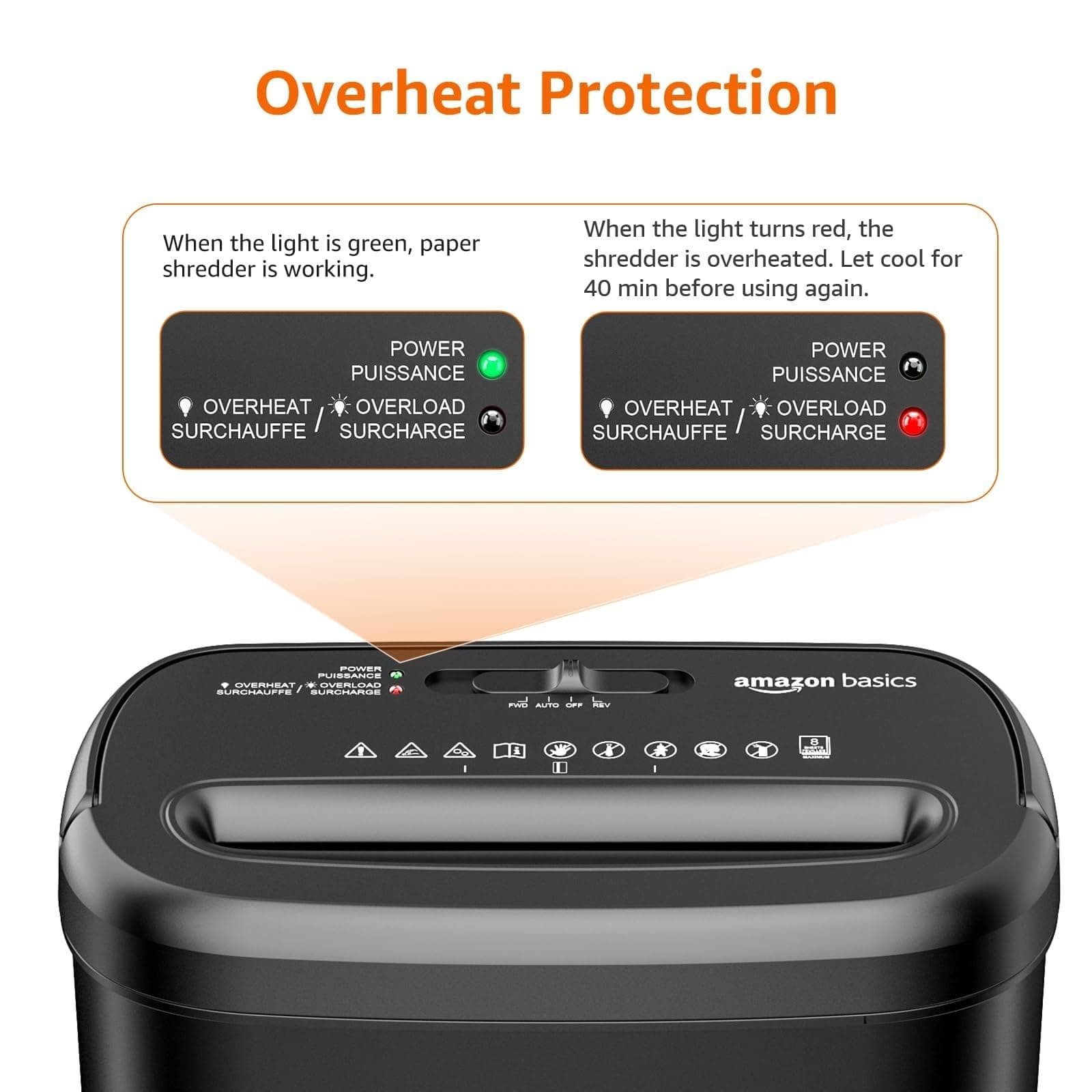 Amazon Basics 8-Sheet High Security Cross Cut Paper and Credit Card Shredder with P-4 Security, Auto Shut-off, Black, view 5