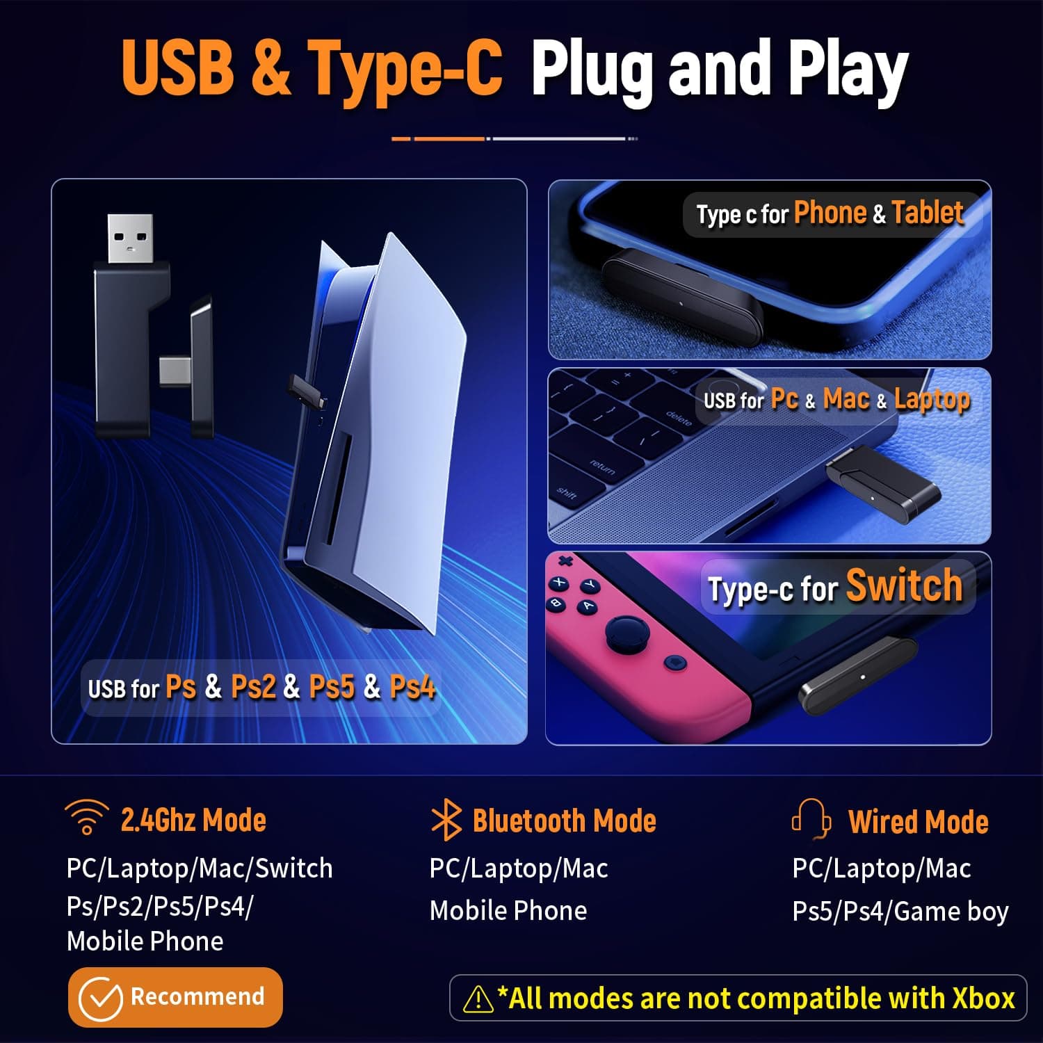 Ozeino Wireless Gaming Headset for PS5, PC, Switch| Lossless Audio-40H Batt, view 5