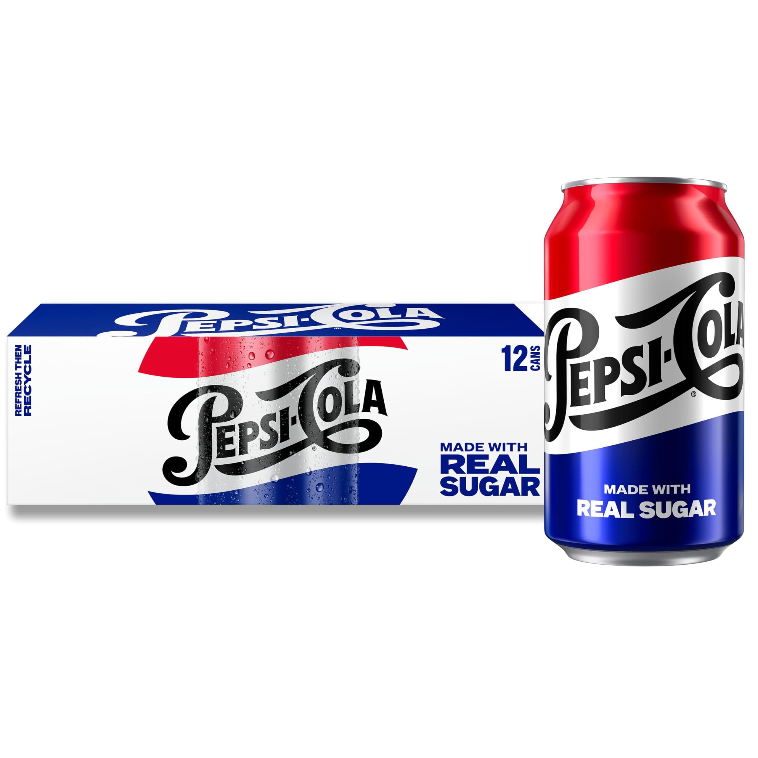 Pepsi Real Sugar Cola Soda Pop, 12 Fl oz Cans (12 Pack)