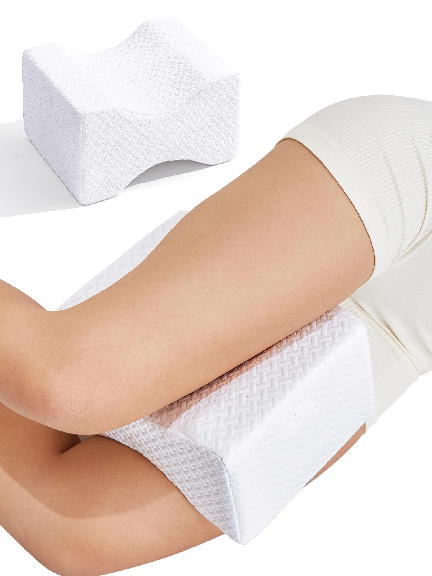 UJPFEO Knee Pillow for Side Sleepers, Leg Pillow for Sciatica, Back, HIPS, Knees, Joints Pain Relief,Pillows for Between Legs While Sleeping Spine Alignment Support & Relieves Pressure,White, TickClip Skip verdict