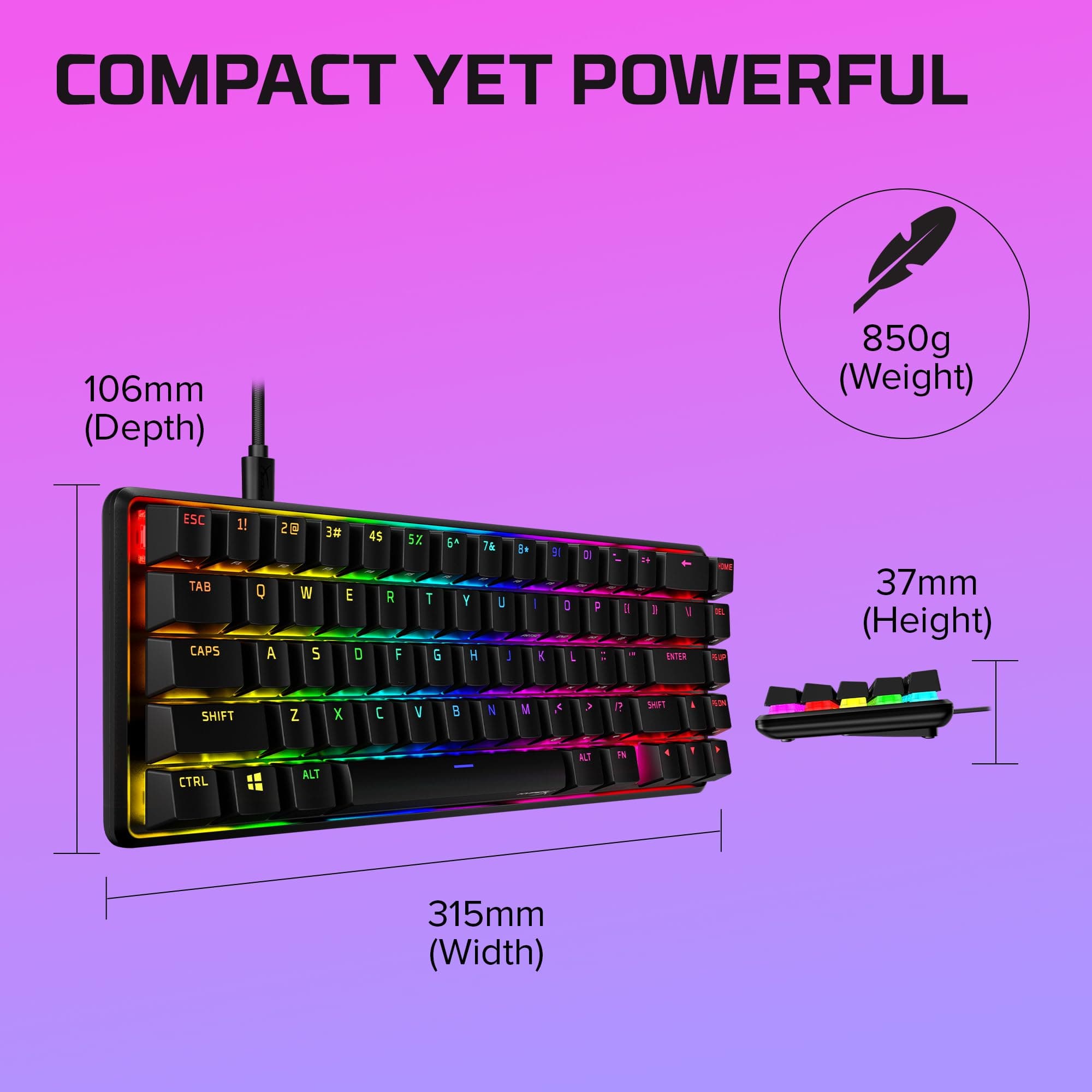 HyperX Alloy Origins 65 - Mechanical Gaming Keyboard – Compact 65% Form Factor - Tactile Aqua Switch - Double Shot PBT Keycaps - RGB LED Backlit - NGENUITY Software Compatible, view 11
