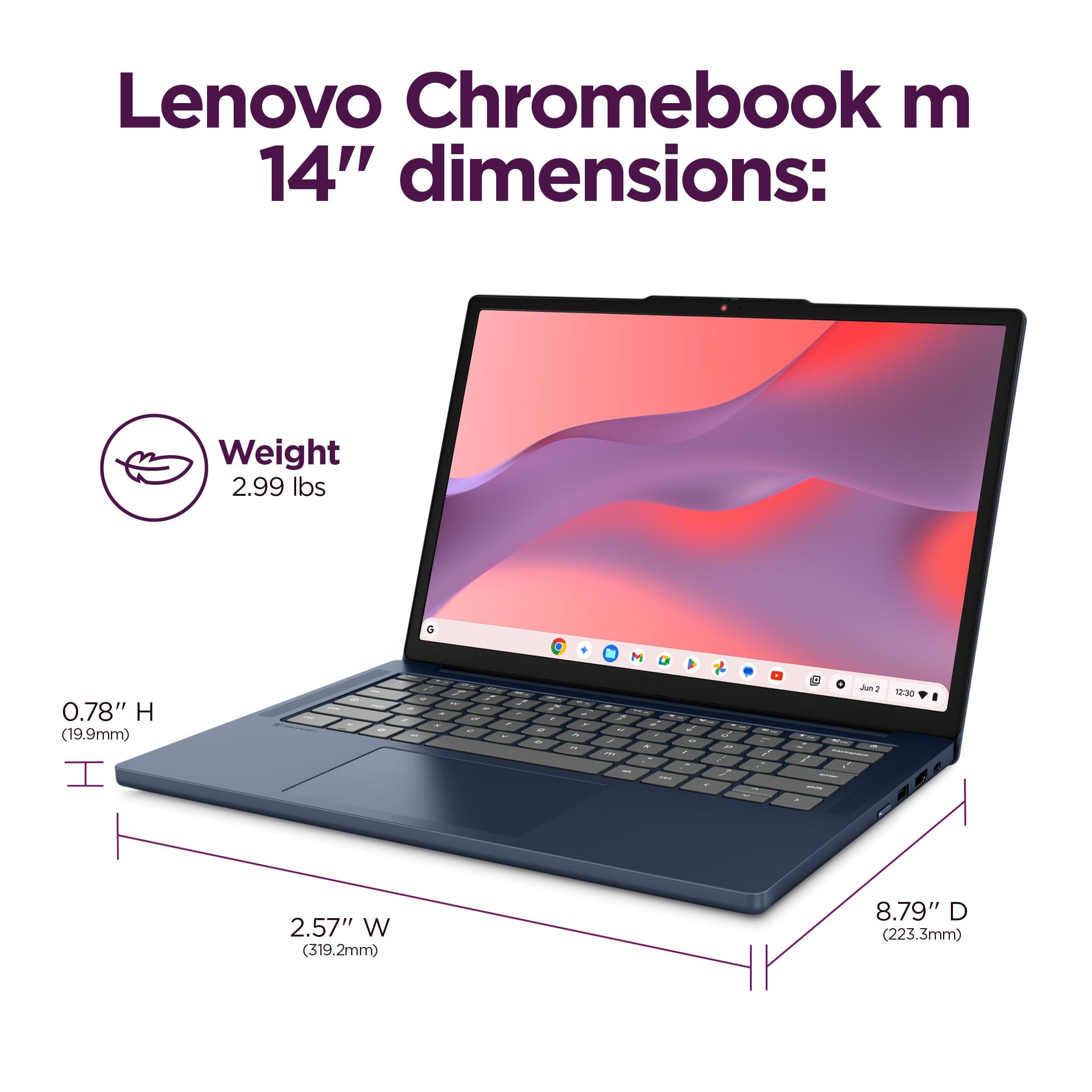 Lenovo Chromebook m 14" - Everyday Laptop - Google Gemini - MediaTek Kompanio 540 CPU - 14" WUXGA IPS Display - 8GB RAM - 64GB UFS Storage - Integrated Arm Mali-G57 MC2 GPU - Cosmic Blue, view 10