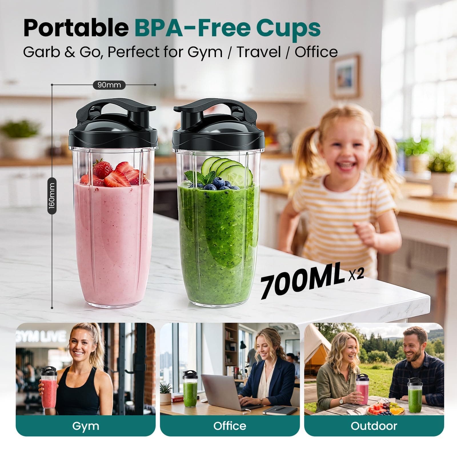 Smoothie Blender Grinder Combo, Countertop Blender Smoothies and Shakes, view 3