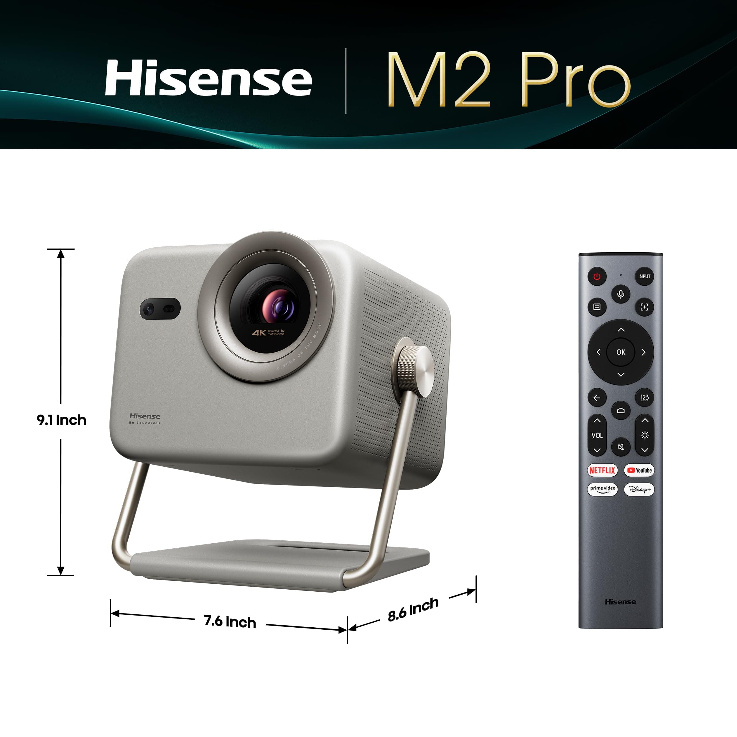 Hisense M2 Pro, Triple Laser Smart Portable Lifestyle Projector, 4K UHD, 65” – 200”, 1,300 Lumens, Dolby Vision,Optical Zoom, Intelligent Screen Adjustments, Vidaa OS, Netflix Included, view 2