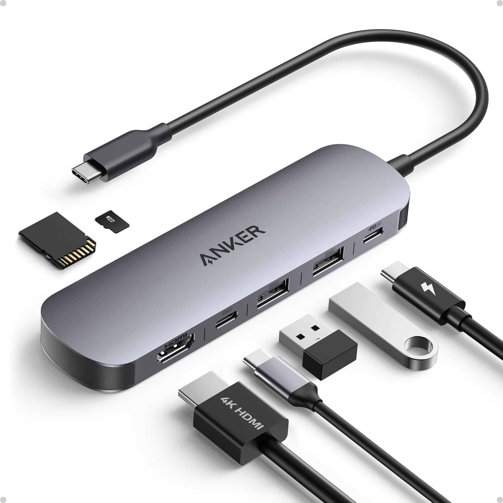 Anker USB C Hub, 7in1 Multi-Port USB Adapter, 4K@60Hz USBC to HDMI Splitter