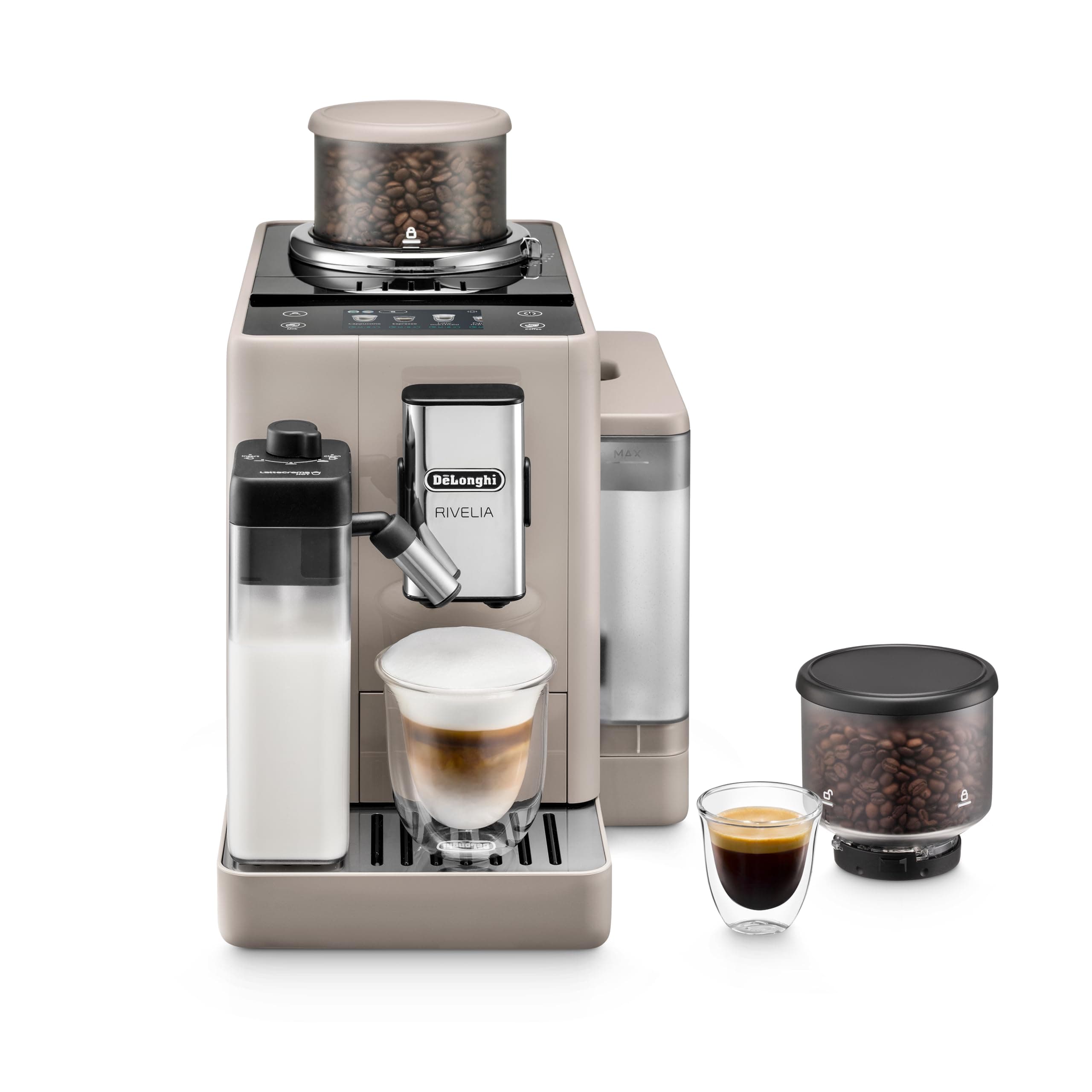 De'Longhi Rivelia Automatic Espresso Machine, Grinder, Milk Frother, Beige