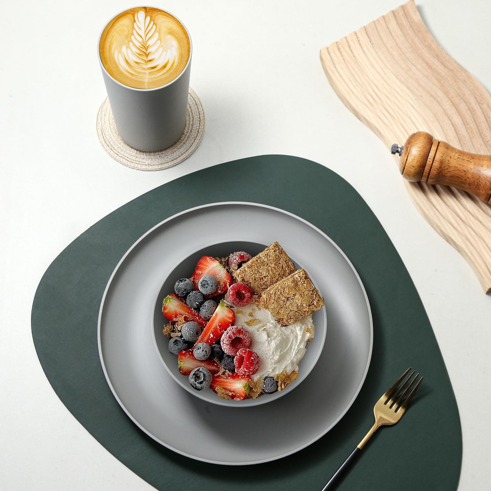 YARRGGU 24-Piece Dinnerware Set, Service for 8, Unbreakable Plates and Bowls Set, BPA-Free, Dishwasher Safe, Gray Tableware for Kitchen, Party and Picnic, view 7