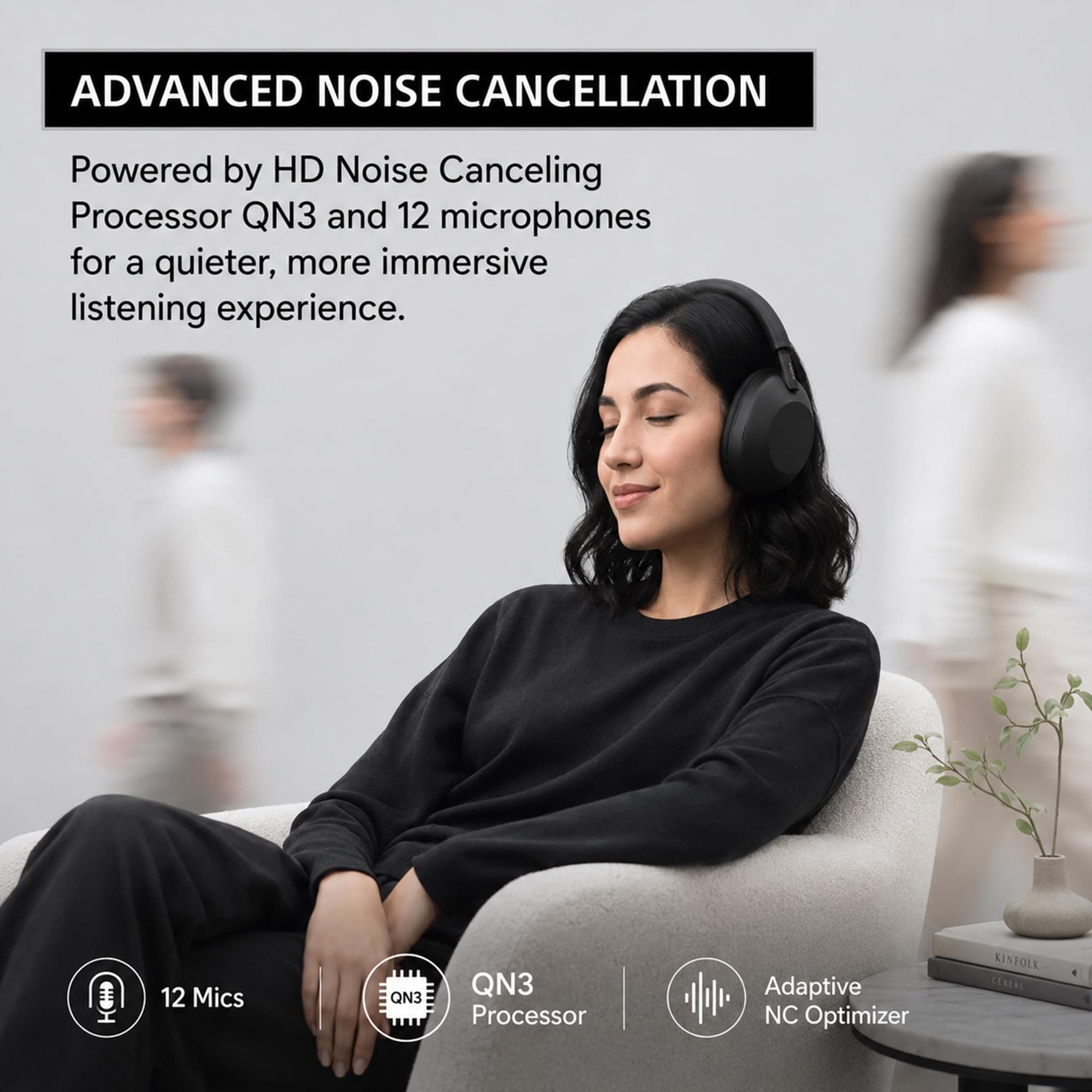 Sony WH-1000XM6 The Best Noise Canceling Wireless Headphones, HD NC Processor QN3, 12 Microphones, Adaptive NC Optimizer, Mastered by Engineers, Studio-Quality, 30-Hour Battery with Deco Guide Bundle, view 3