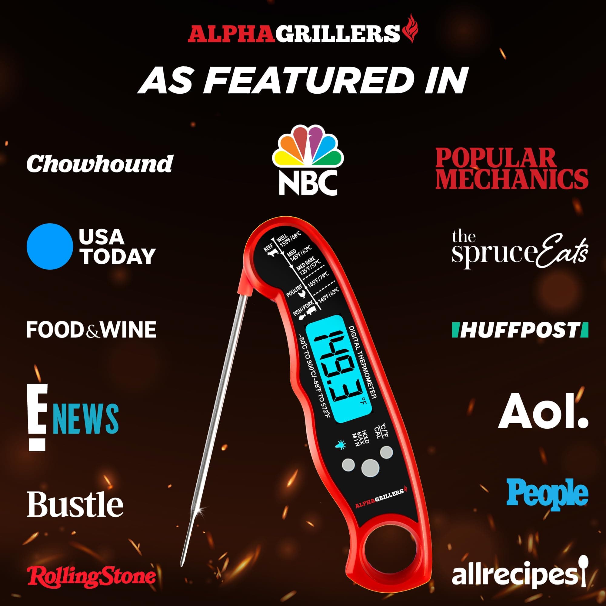 Alpha Grillers Instant Read Meat Thermometer Digital, Cooking, Food, Grill, view 4